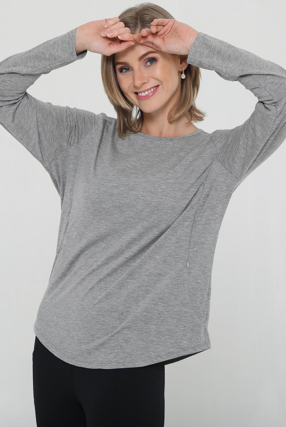 stylish nursing top with invisible zippers, open back design, sweat and milk