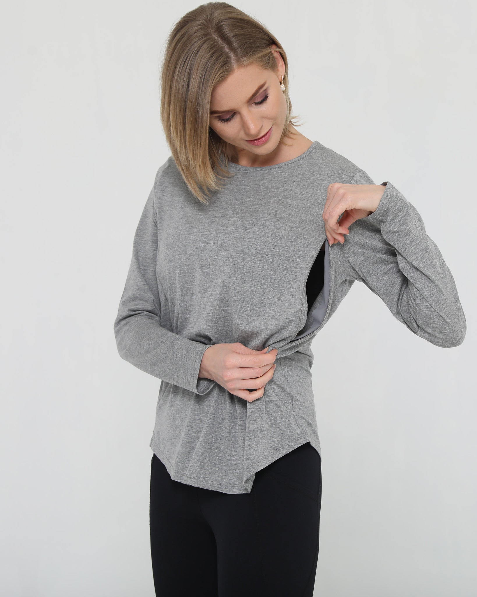 stylish nursing top with invisible zippers, open back design, sweat and milk