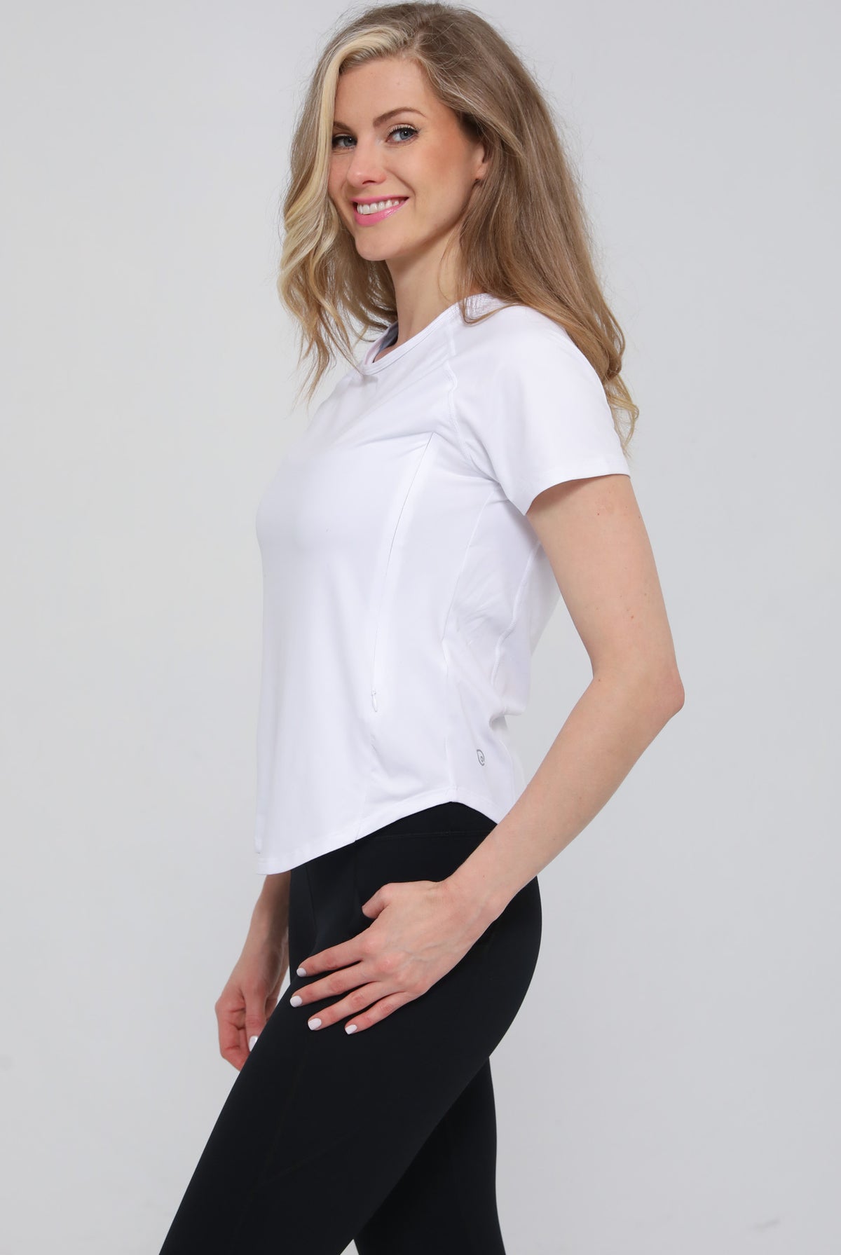 mira running nursing tee, sweat and milk