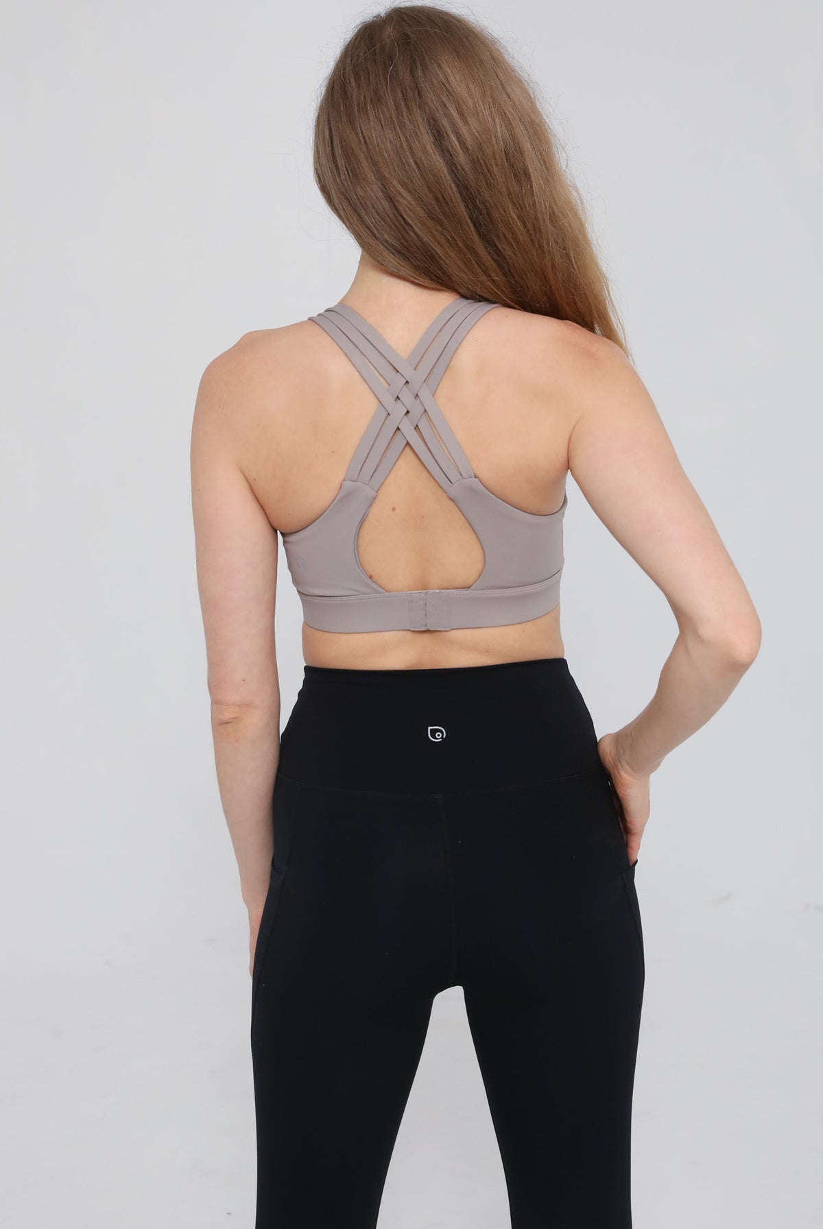 Chloe 3 running nursing sports bra, large chest, strappy back, sweat and milk, gravel
