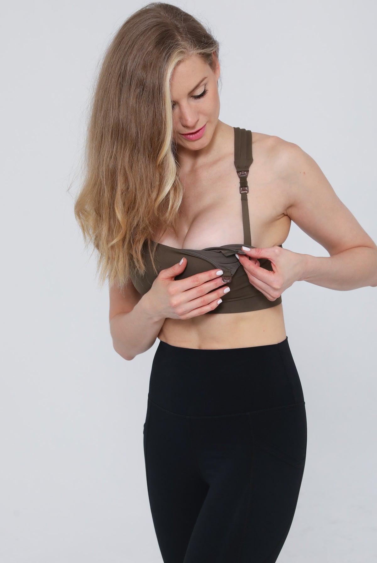 Chloe 4 running high impact nursing and pumping sports bra for new moms, breastfeeding, sweat and milk