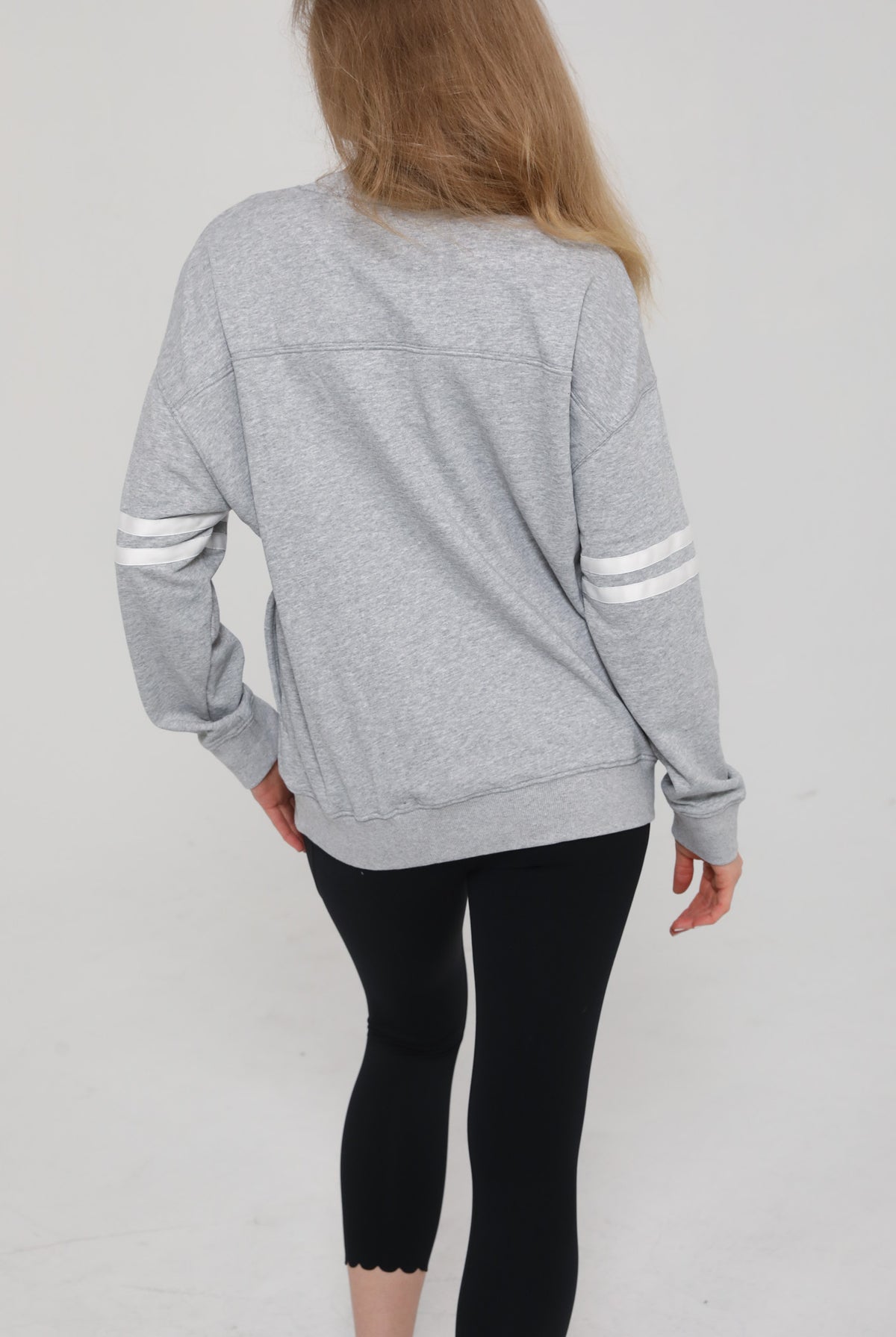Back view of the Celine Nursing Pullover in heather gray