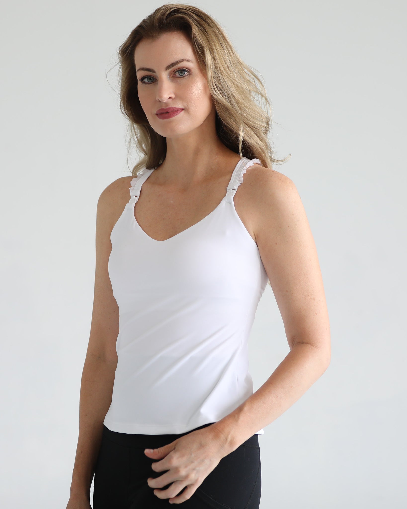 Ruffle nursing tank bra, sweat and milk