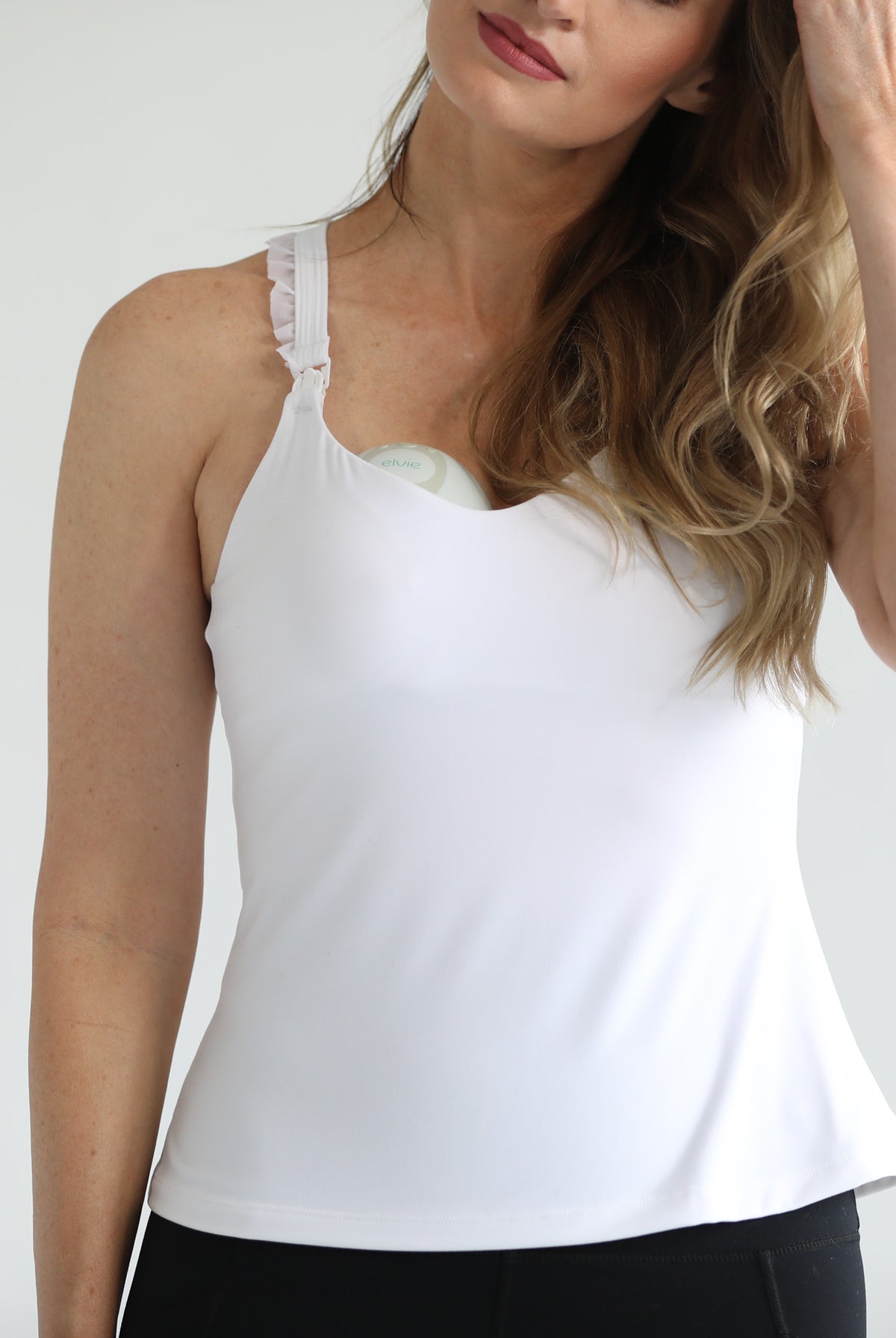 Ruffle nursing tank bra, sweat and milk