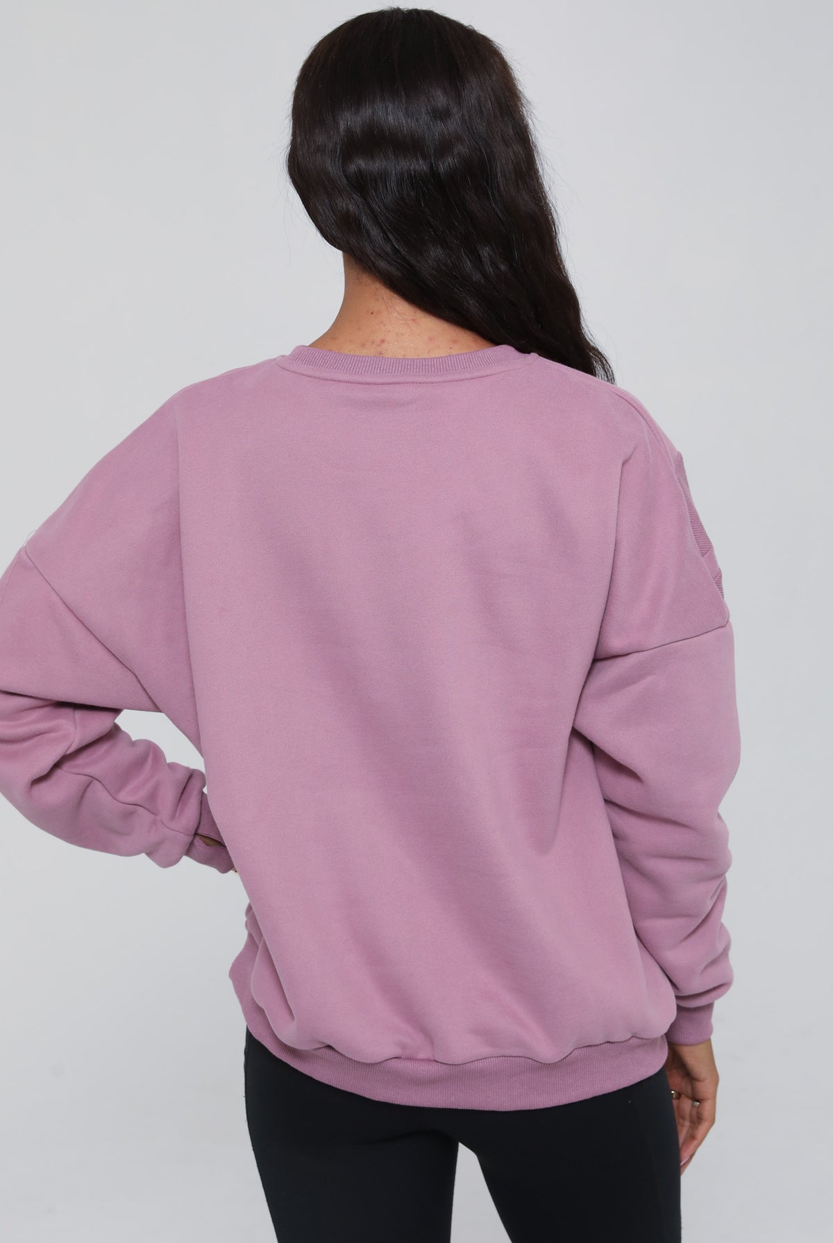 Back view of the Isabella Nursing Sweatshirt in mulberry, showcasing the clean lines and comfortable, contoured shape. Sweat and Milk