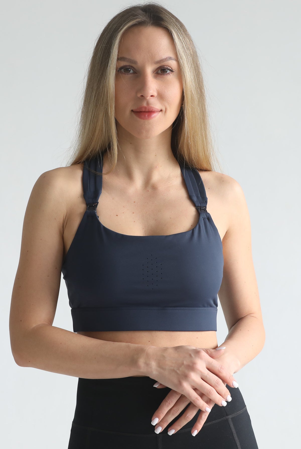 Chloe 4 running high support nursing sports bras, large chested moms, sweat and milk