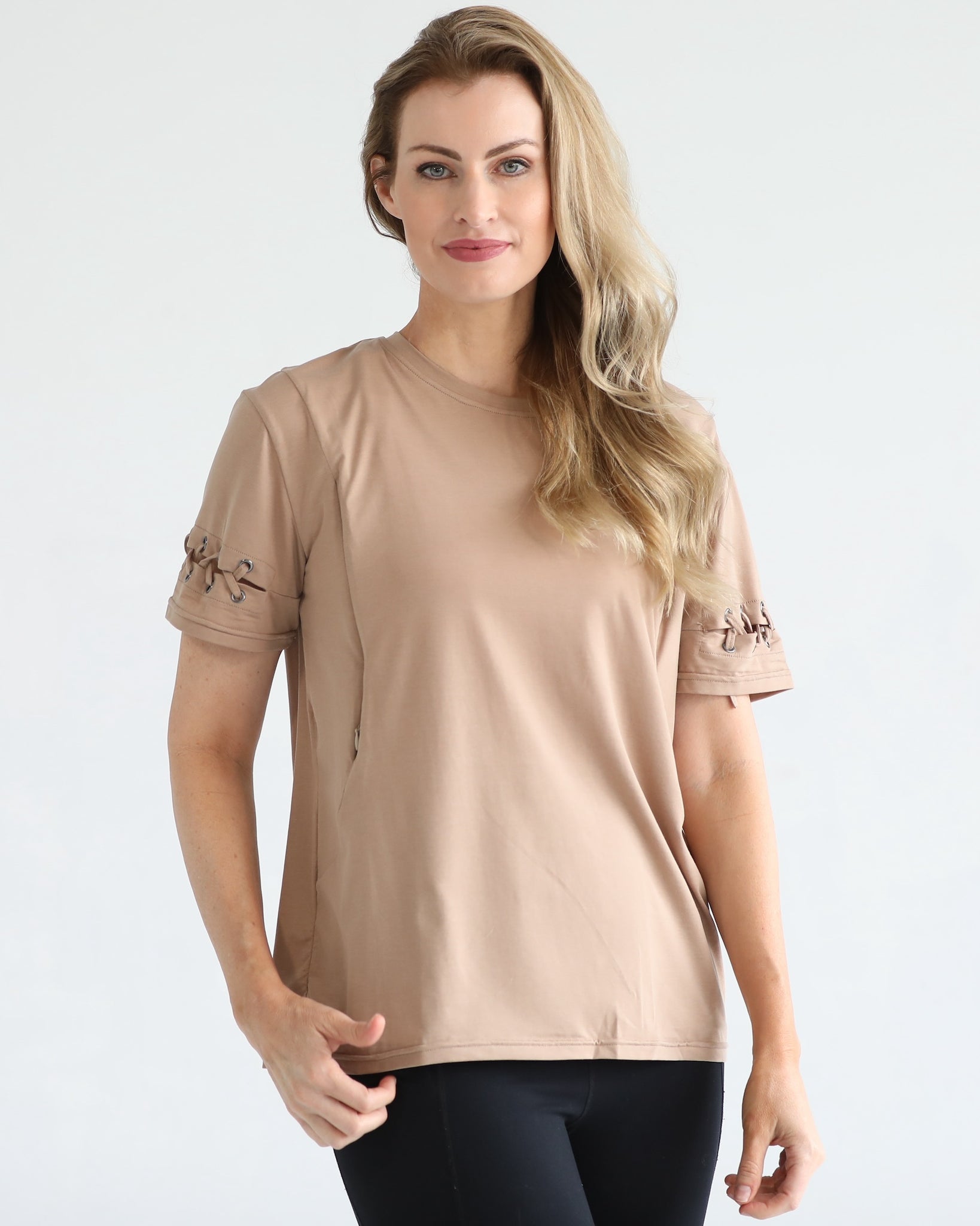 loose fit nursing t shirt with zippers, sweat and milk