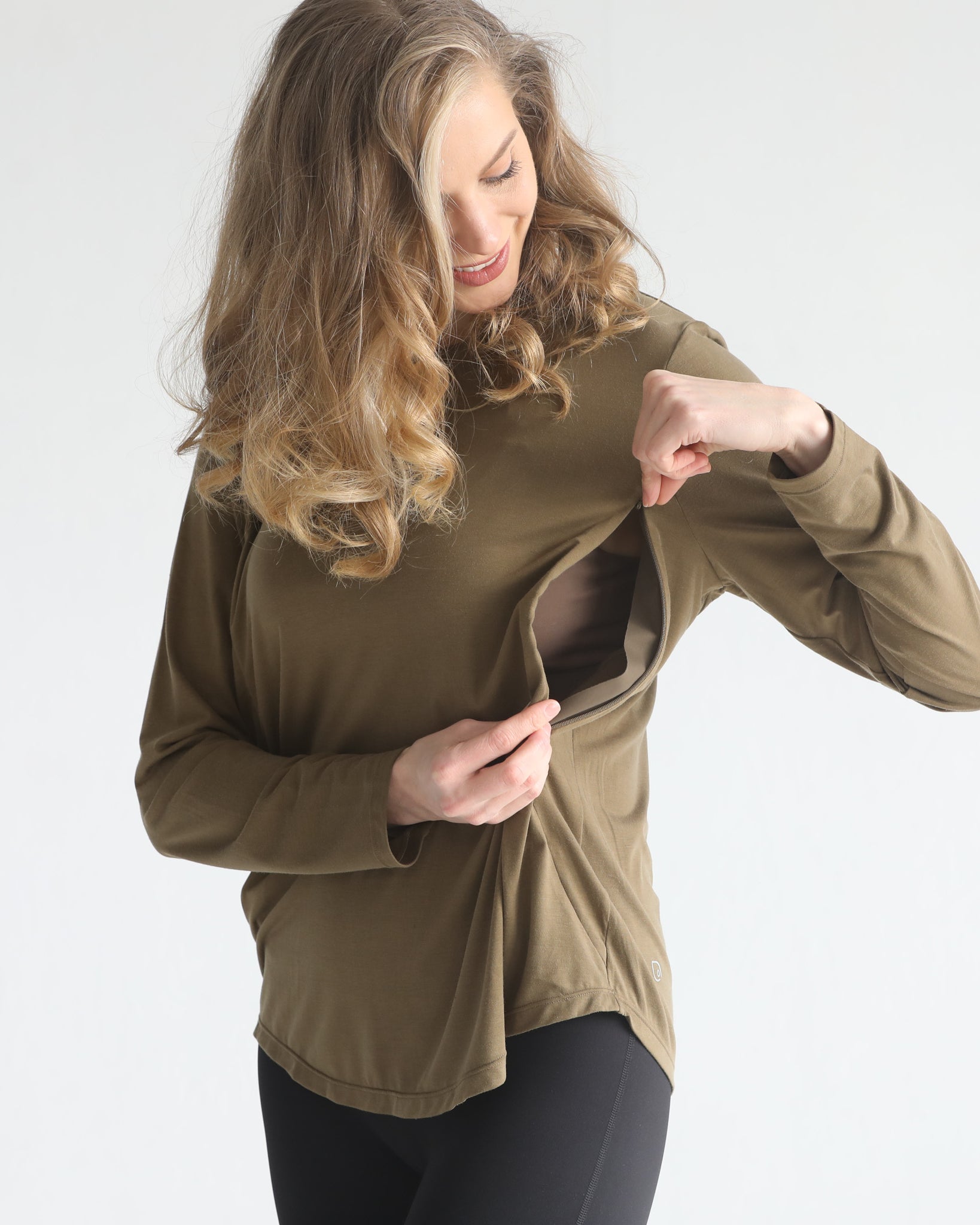 loose fit nursing long sleeve, sweat and milk