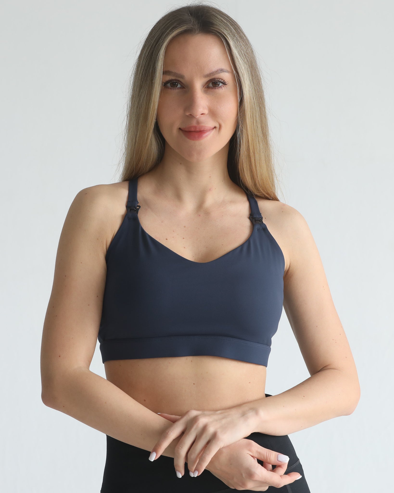 medium support nursing sports bra, adjustable, sweat and milk