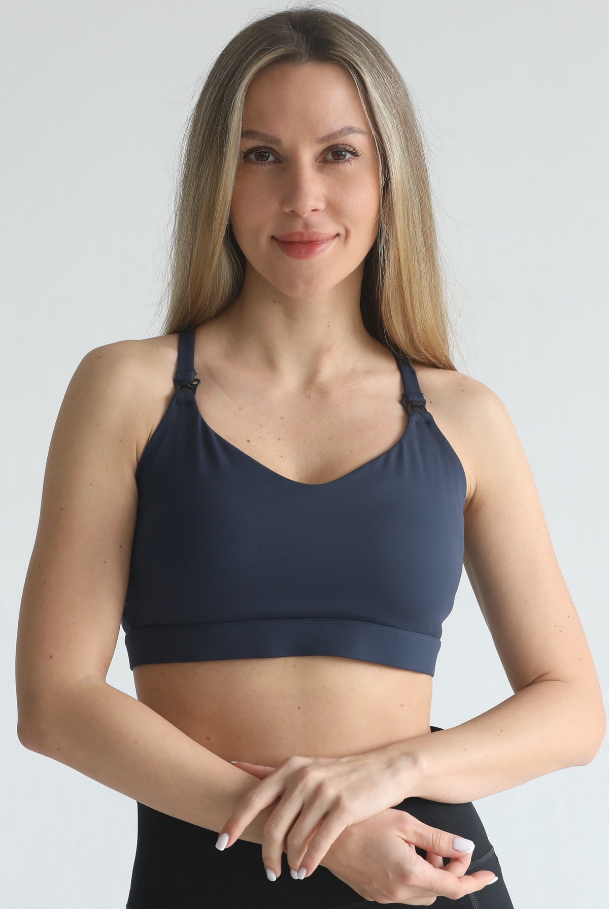 medium support nursing sports bra, adjustable, sweat and milk