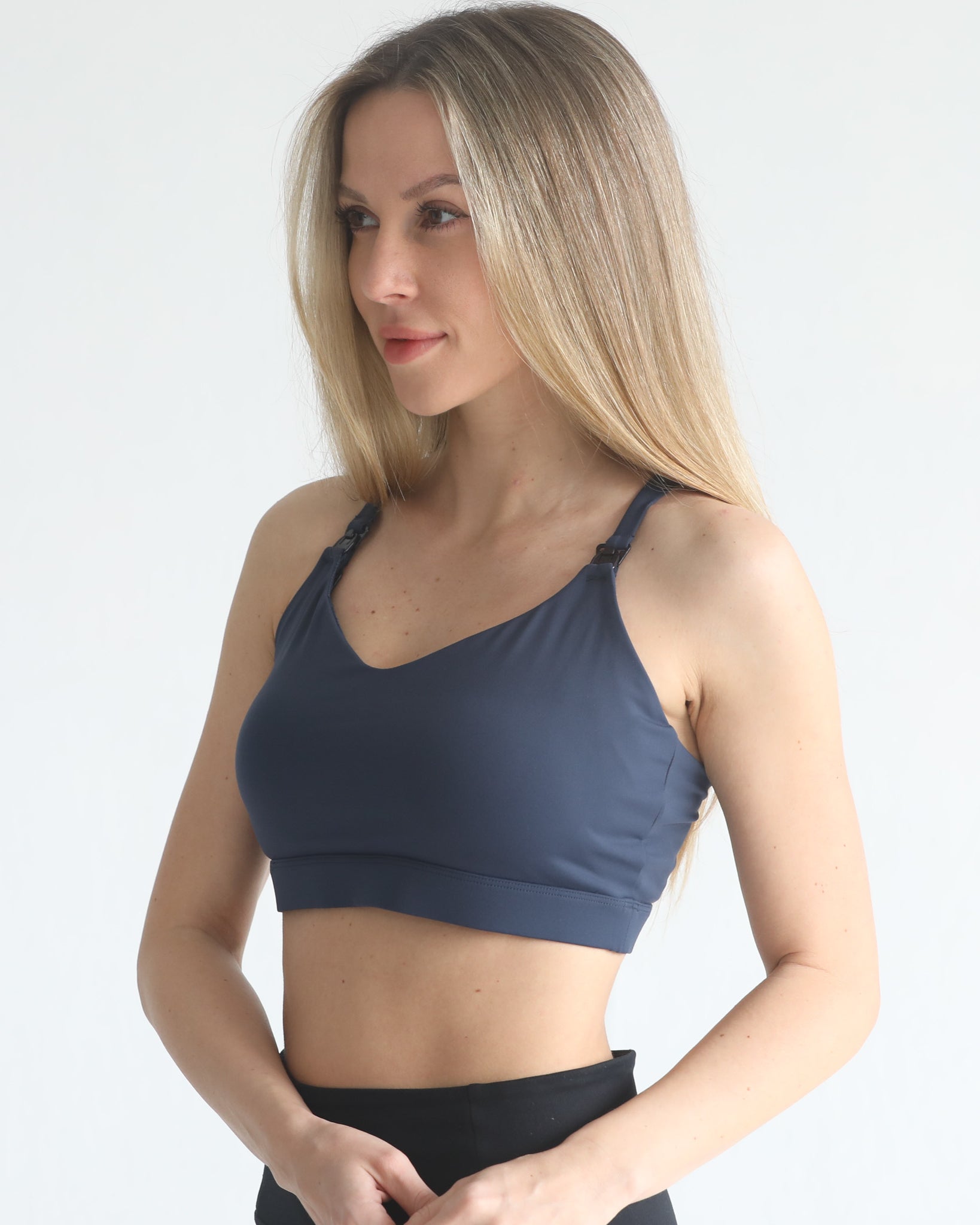 medium support nursing sports bra, adjustable, sweat and milk