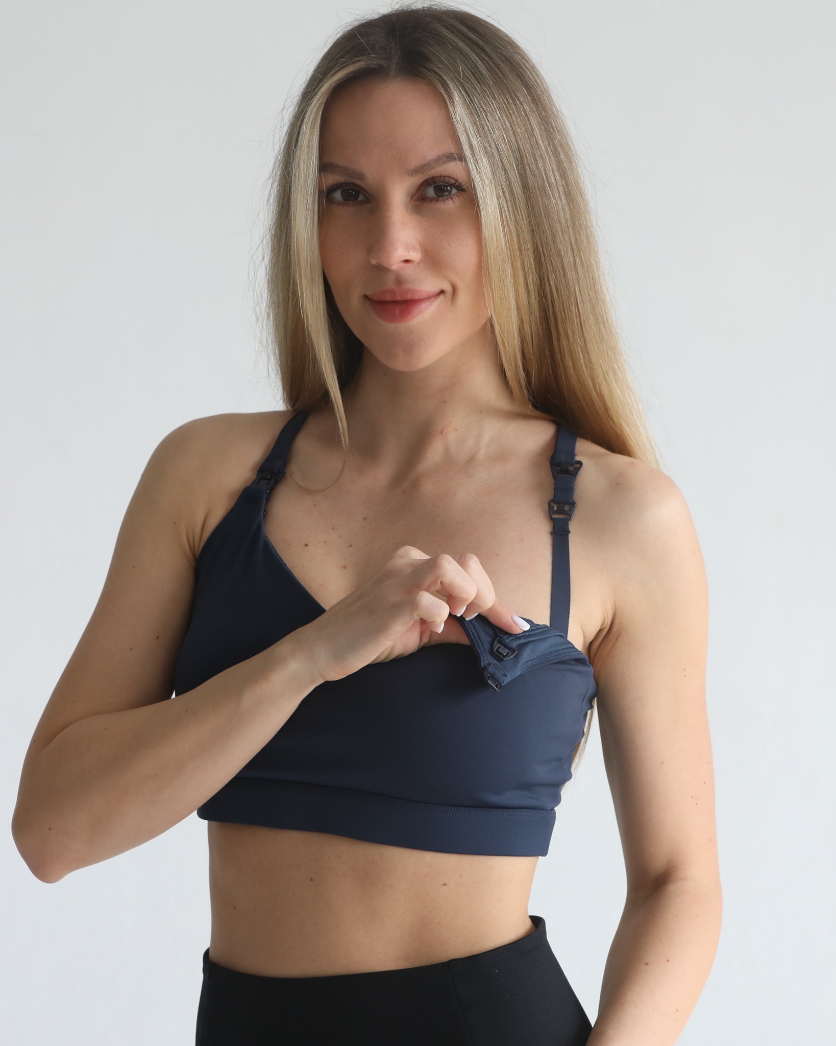 medium support nursing sports bra, adjustable, sweat and milk