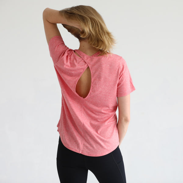 Harper Cross Back Short Sleeve Nursing Tee (Sugar Coral) in Sugar Coral
