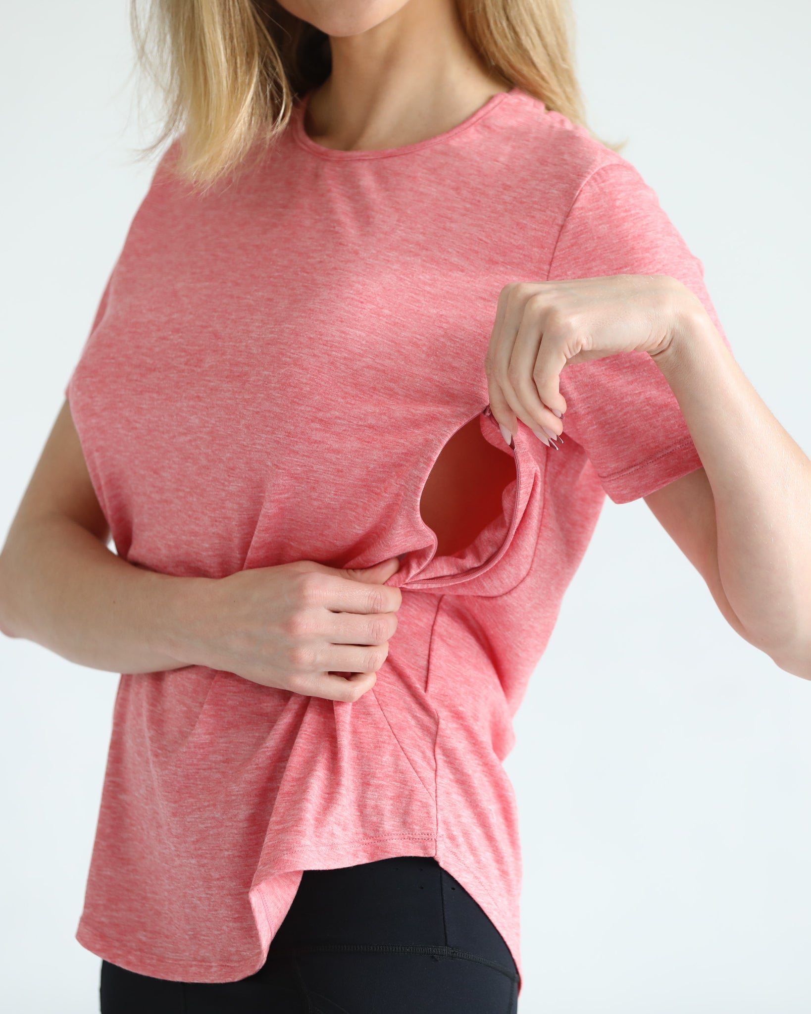 Harper nursing Tee with zippers, loose fit, sweat and milk