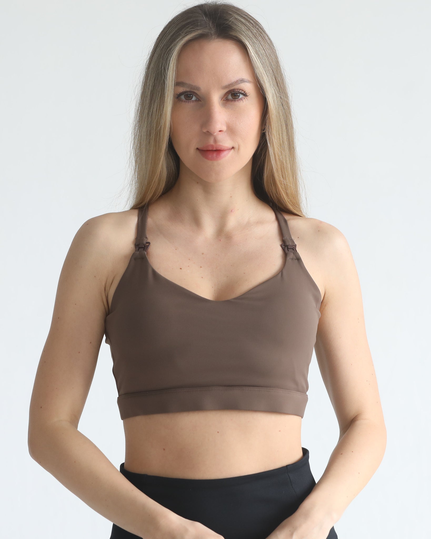 medium support nursing sports bra, adjustable, sweat and milk