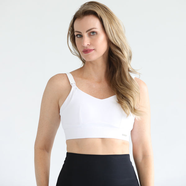 Maeve Run Times Sewn In Cups Nursing & Pumping Sports Bra (Dark Olive) in Blanc