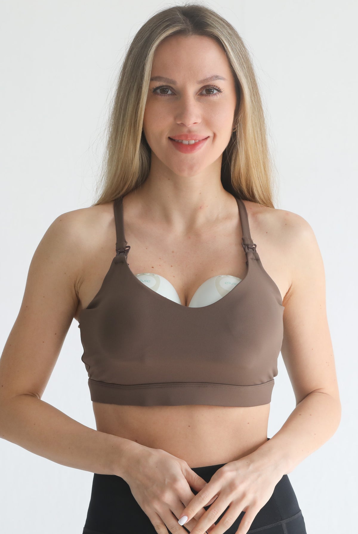medium support nursing sports bra, adjustable, sweat and milk