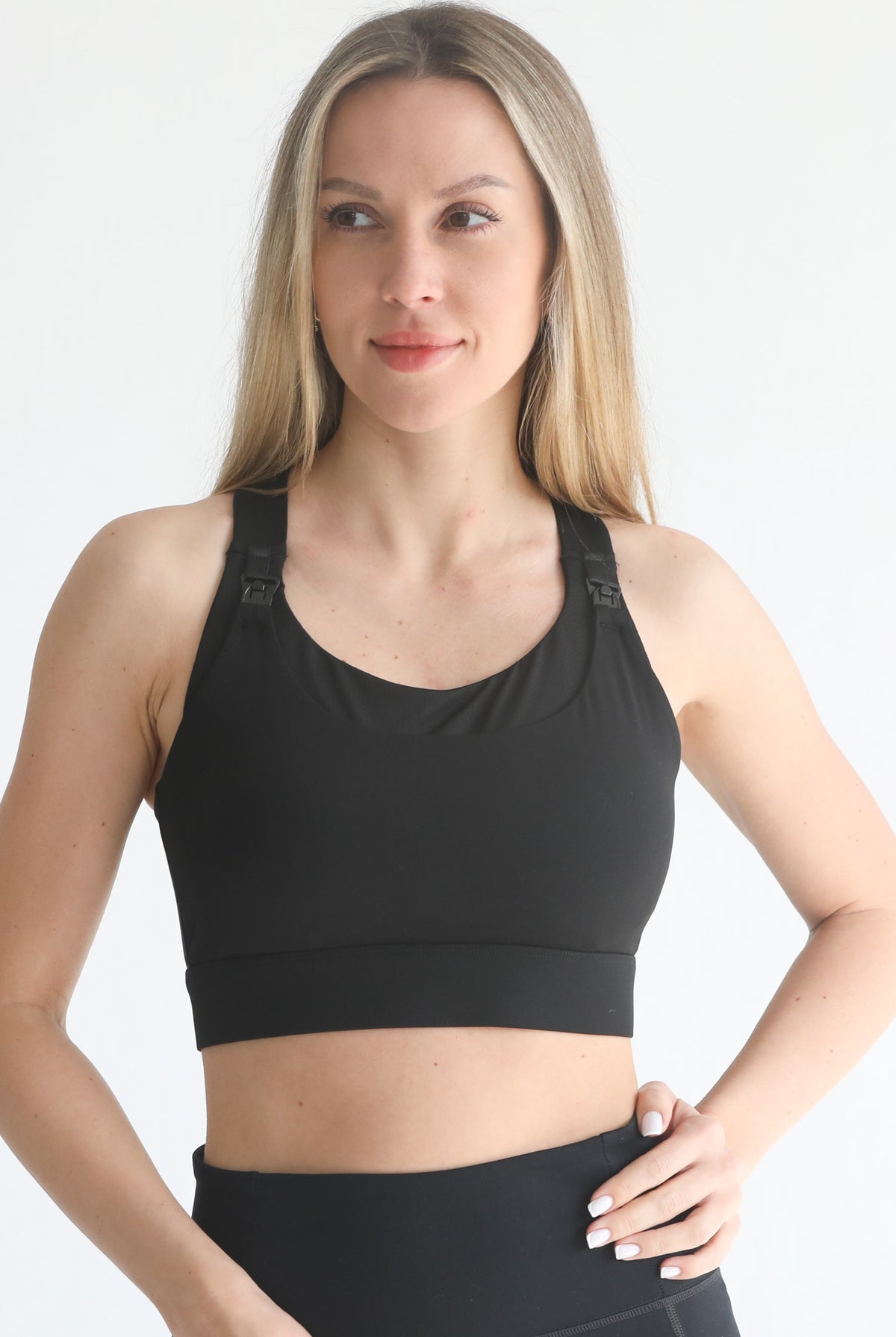 high impact adjustable nursing sports bra for large chested moms, sweat and milk