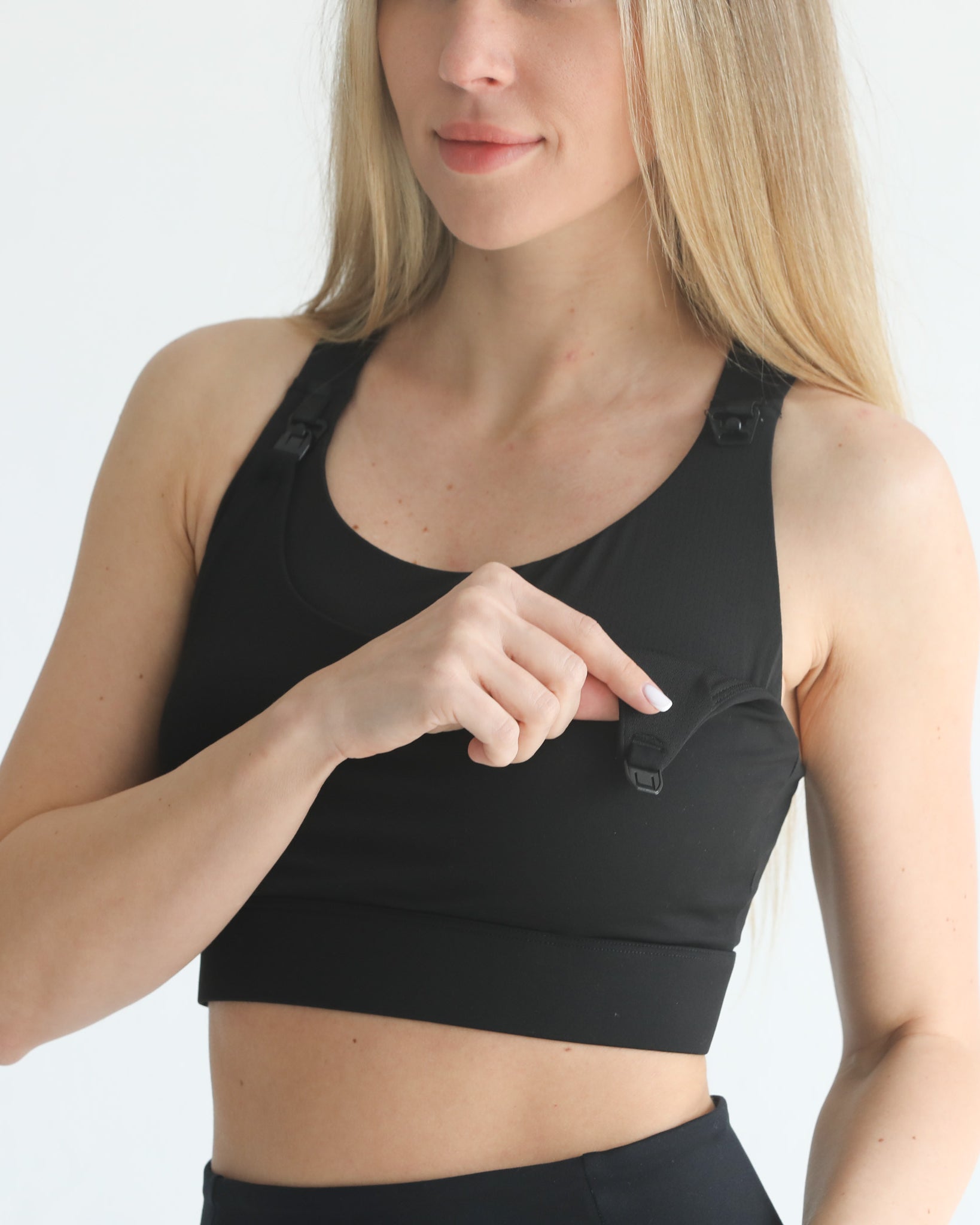 high impact adjustable nursing sports bra for large chested moms, sweat and milk