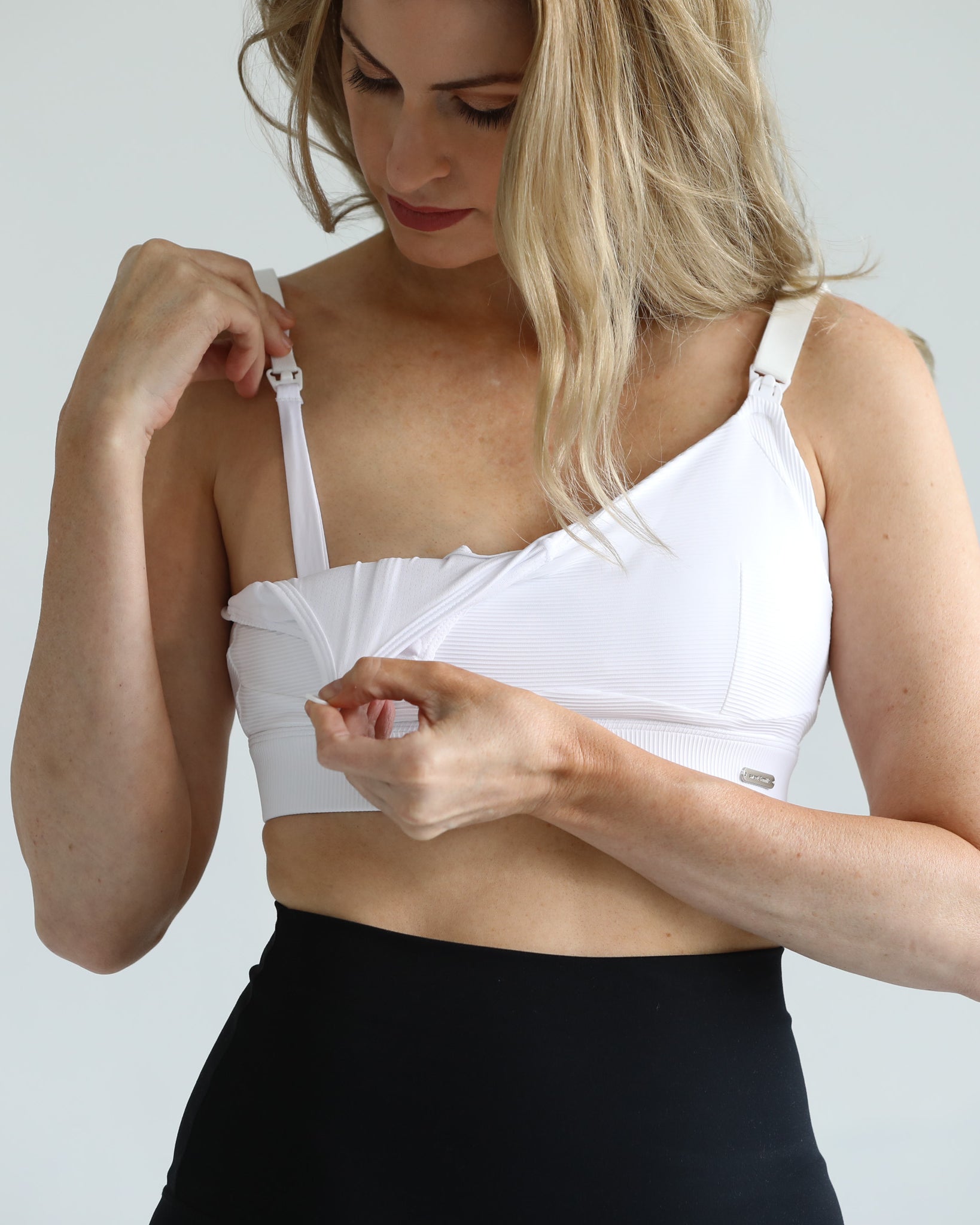 Maeve high impact nursing and pumping sports bra, sweat & milk