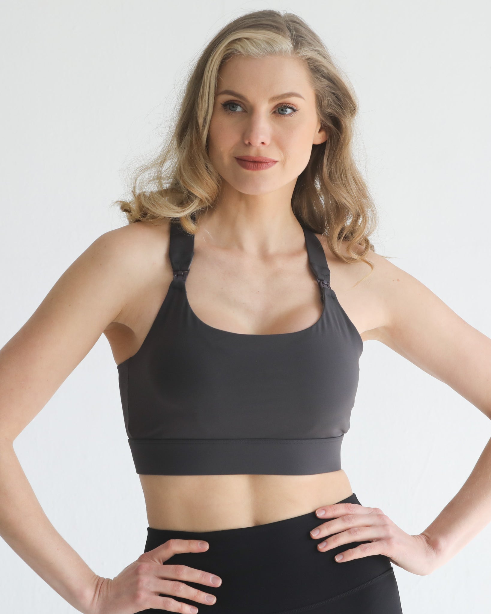 high impact adjustable nursing sports bra for large chested moms, sweat and milk