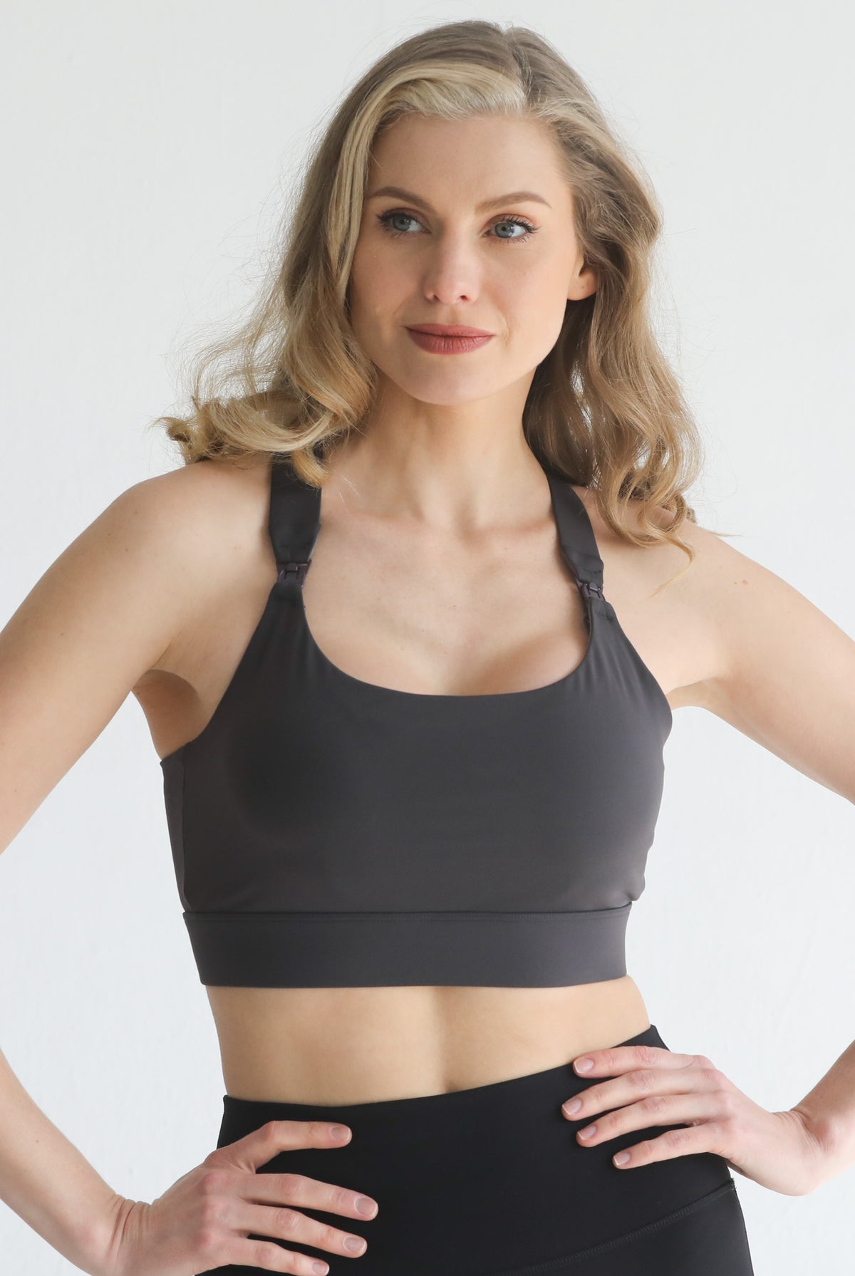 high impact adjustable nursing sports bra for large chested moms, sweat and milk