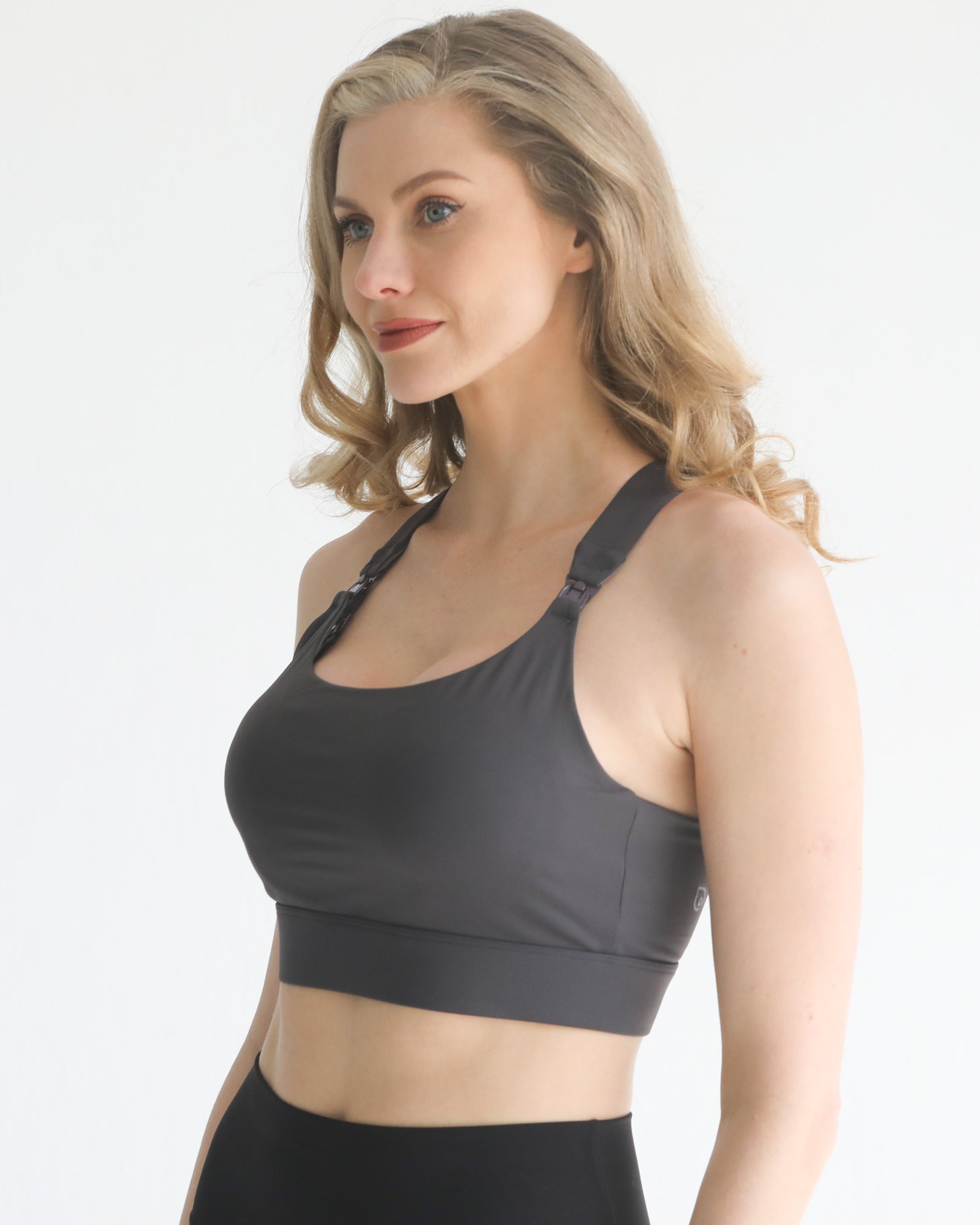 high impact adjustable nursing sports bra for large chested moms, sweat and milk