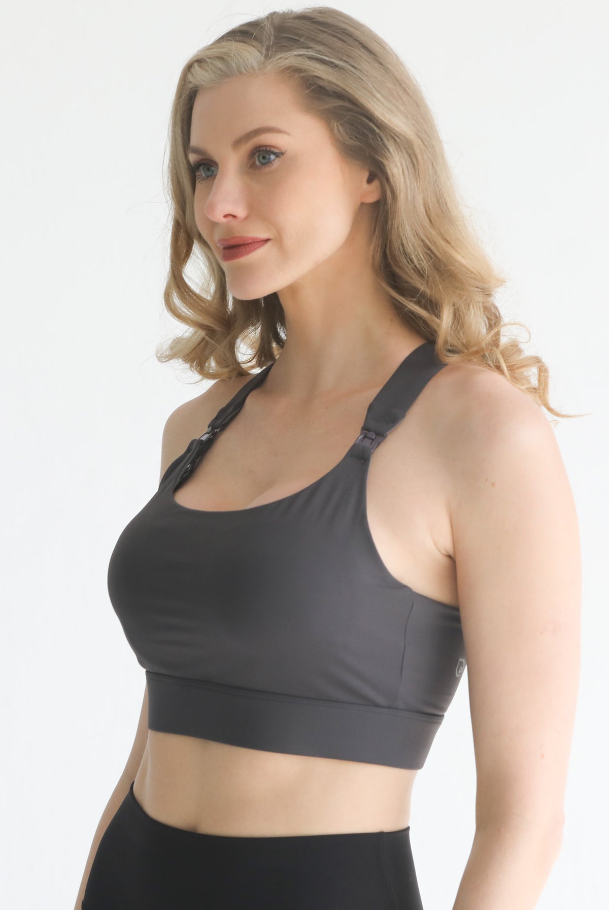 high impact adjustable nursing sports bra for large chested moms, sweat and milk
