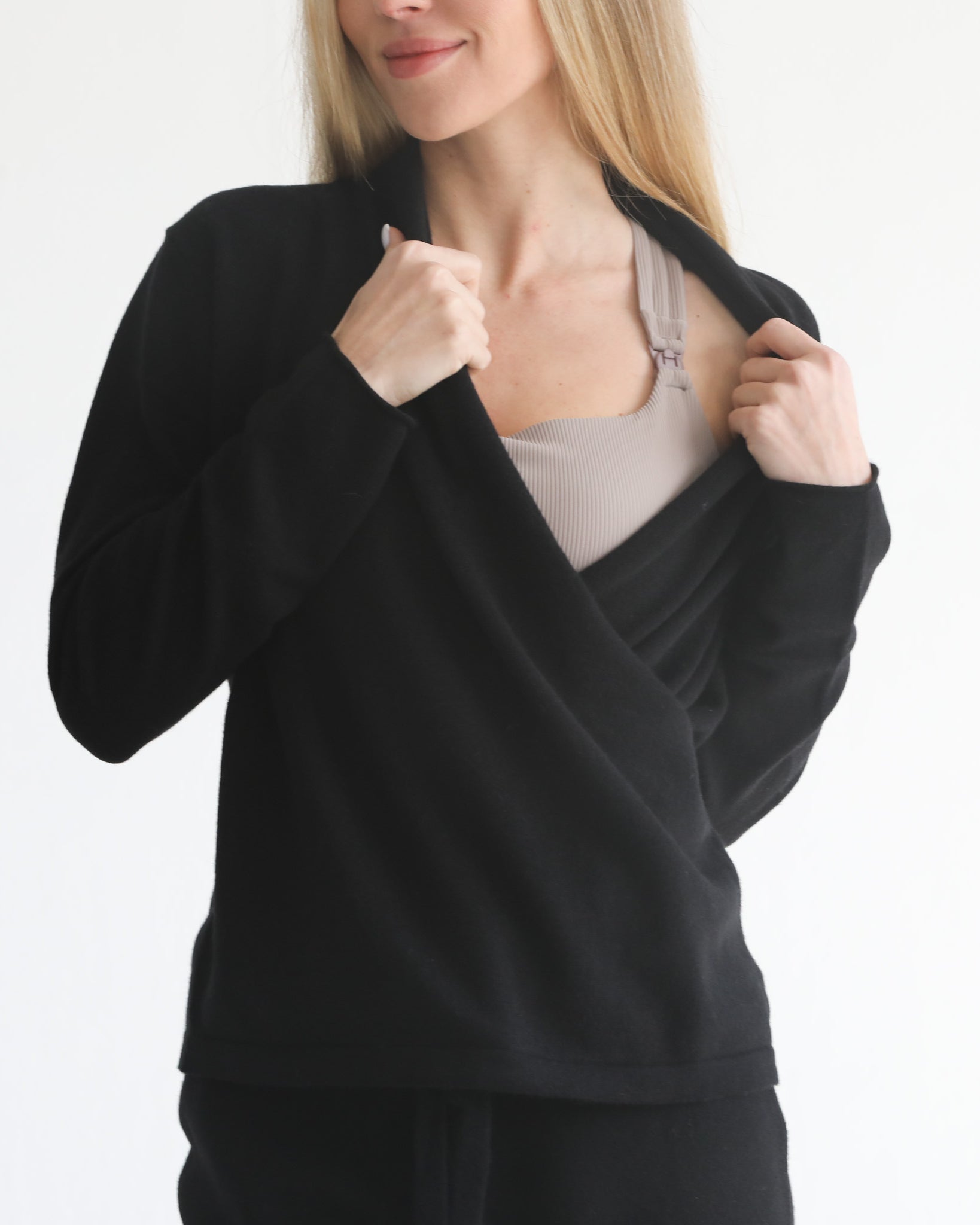 100% cashmere wrap sweater nursing crossover