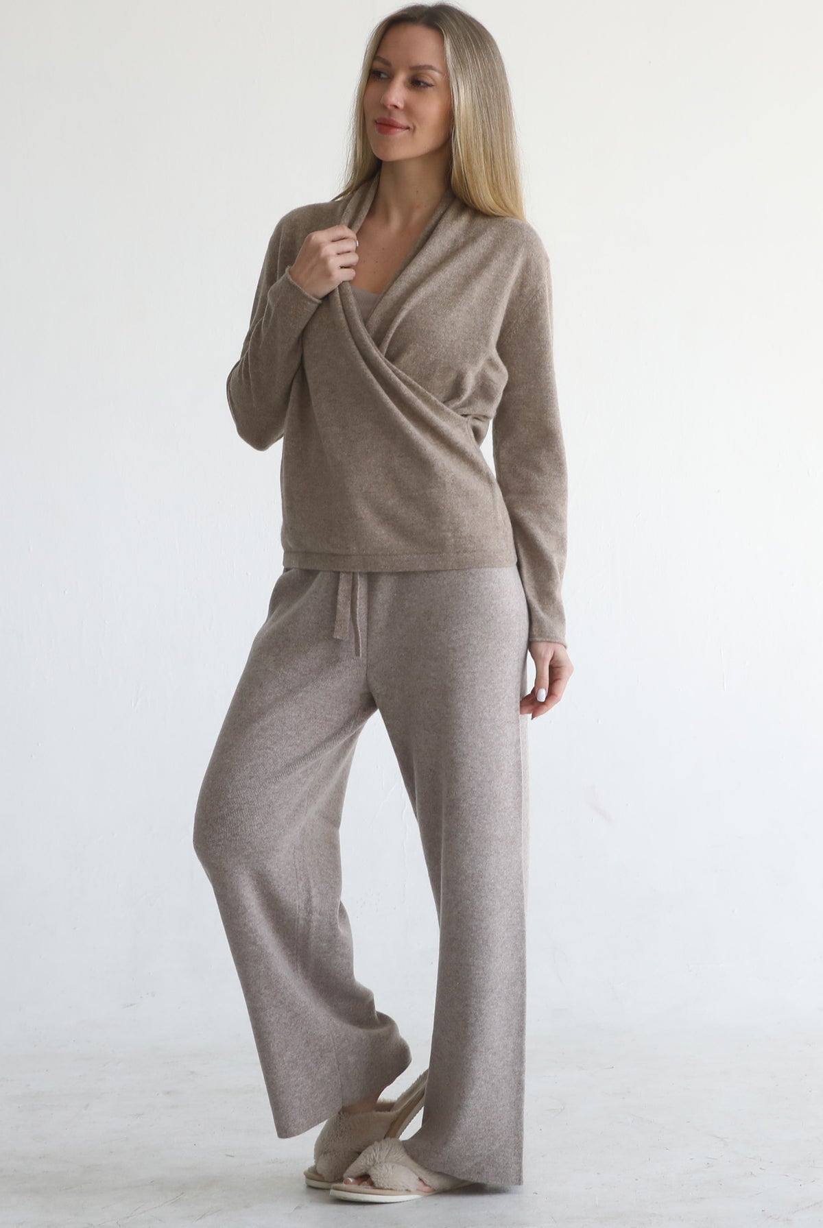 100% merino wool pants wide-leg