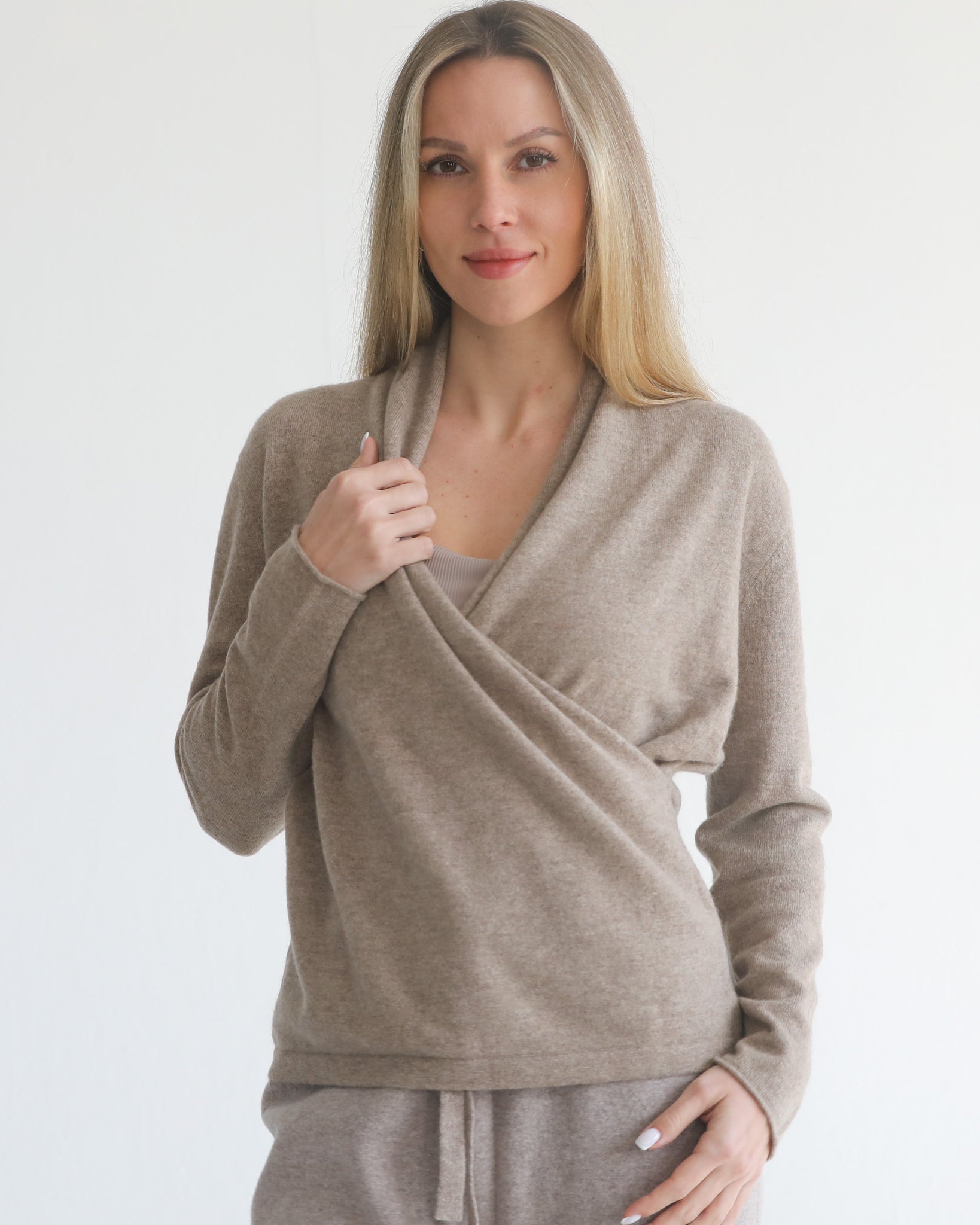 100% cashmere wrap sweater nursing crossover