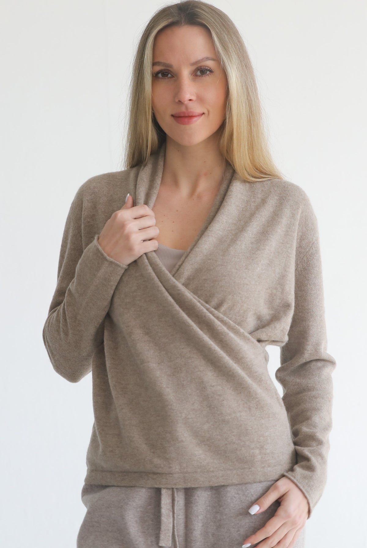 100% cashmere wrap sweater nursing crossover