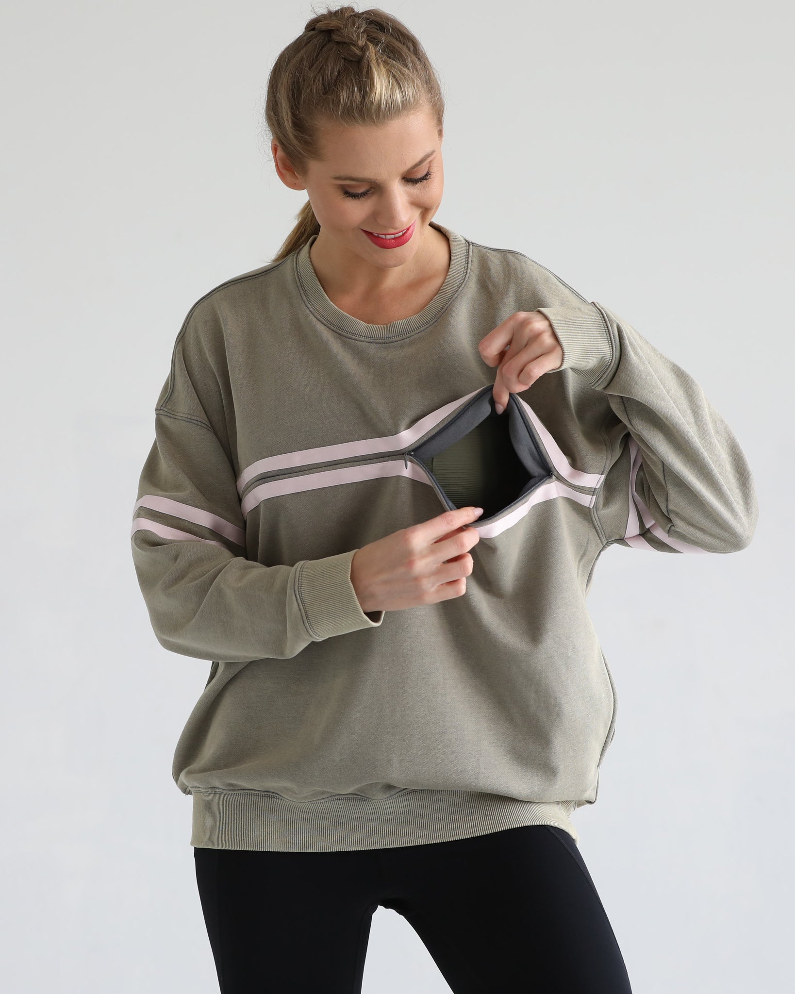 slouchy oversized nursing sweatshirt, sweat and milk