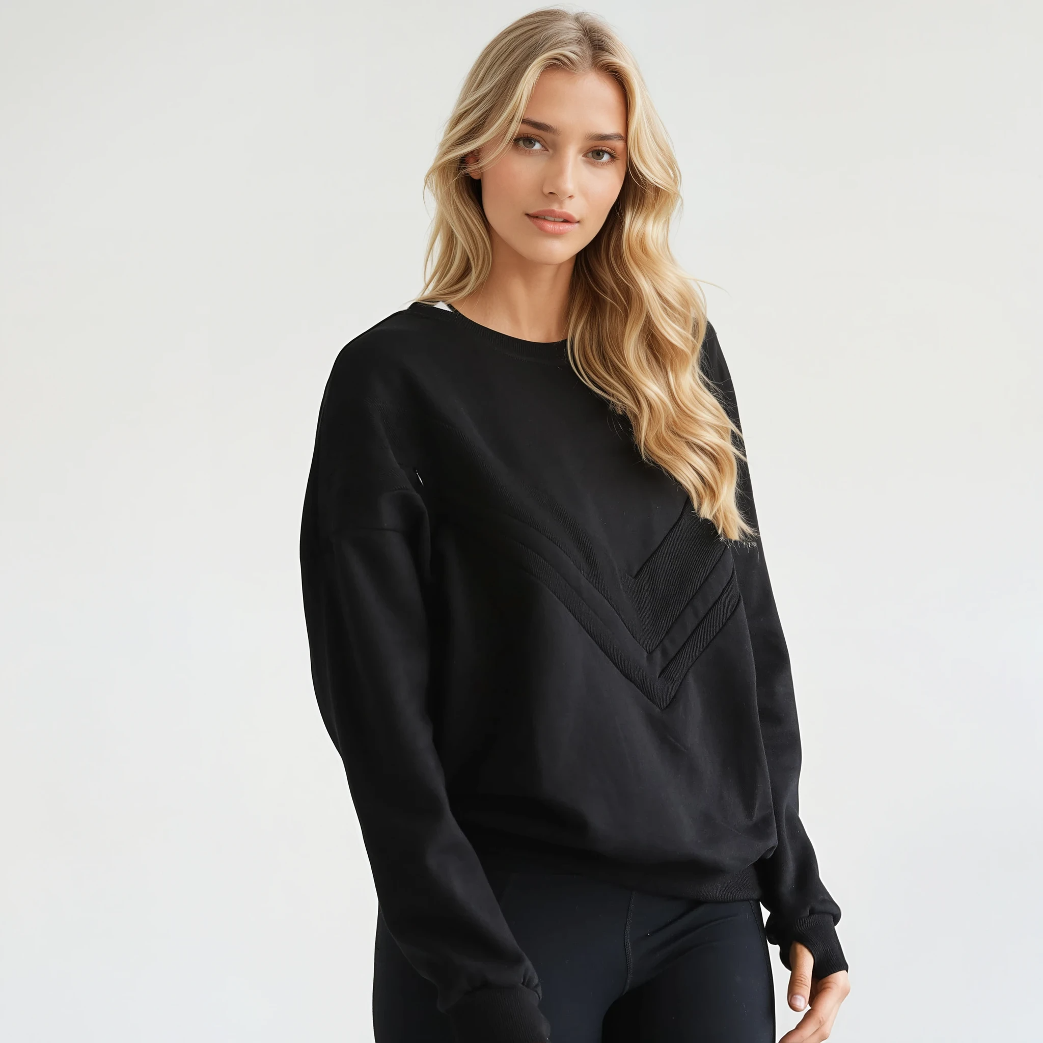 Isabella oversized nursing sweatshirt in organic cotton, side short on a model, sweat and milk