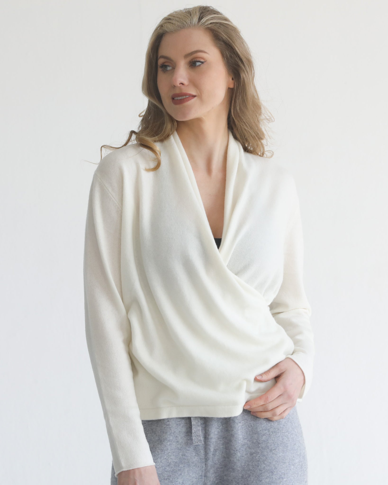 100% cashmere wrap sweater nursing crossover