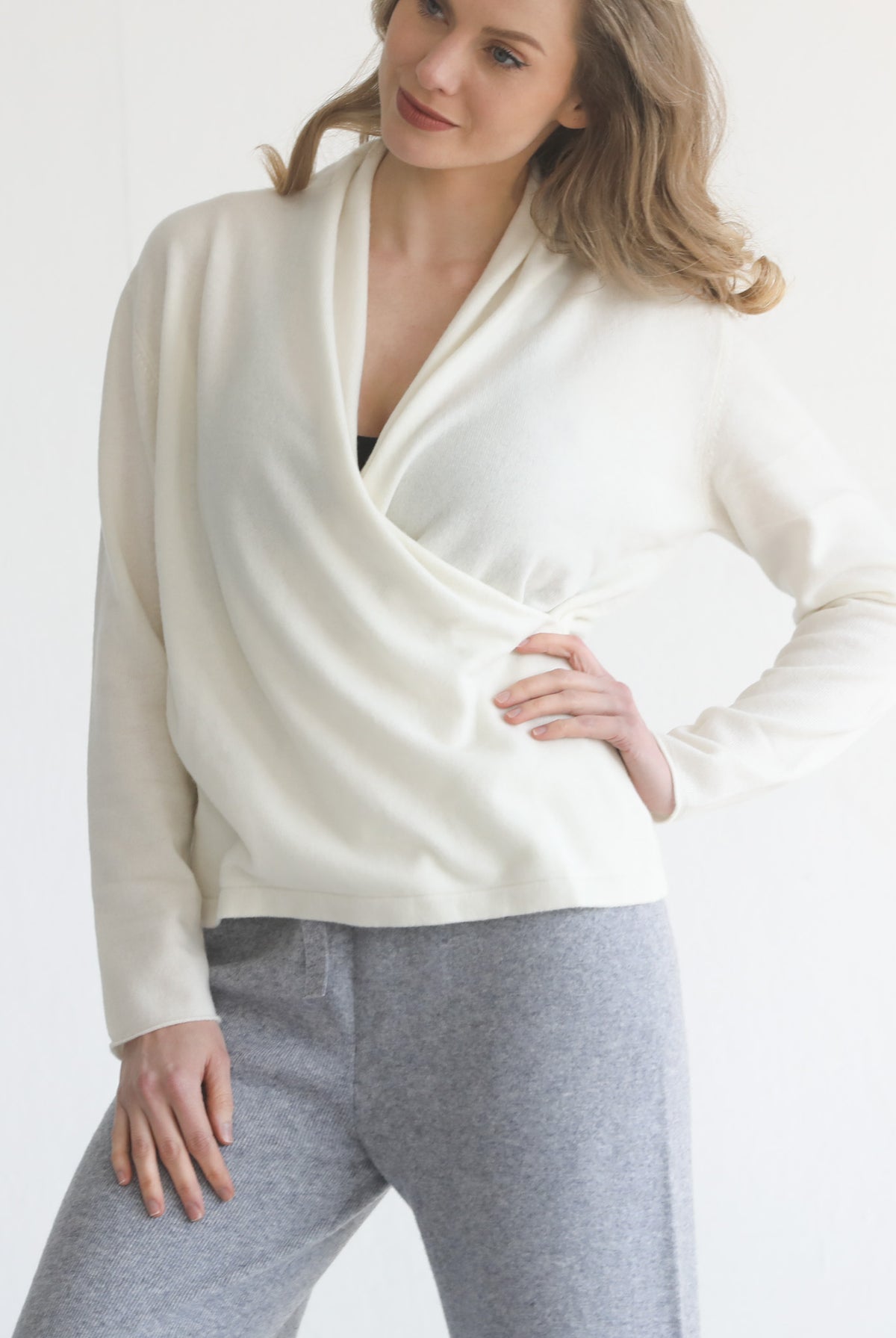 100% cashmere wrap sweater nursing crossover