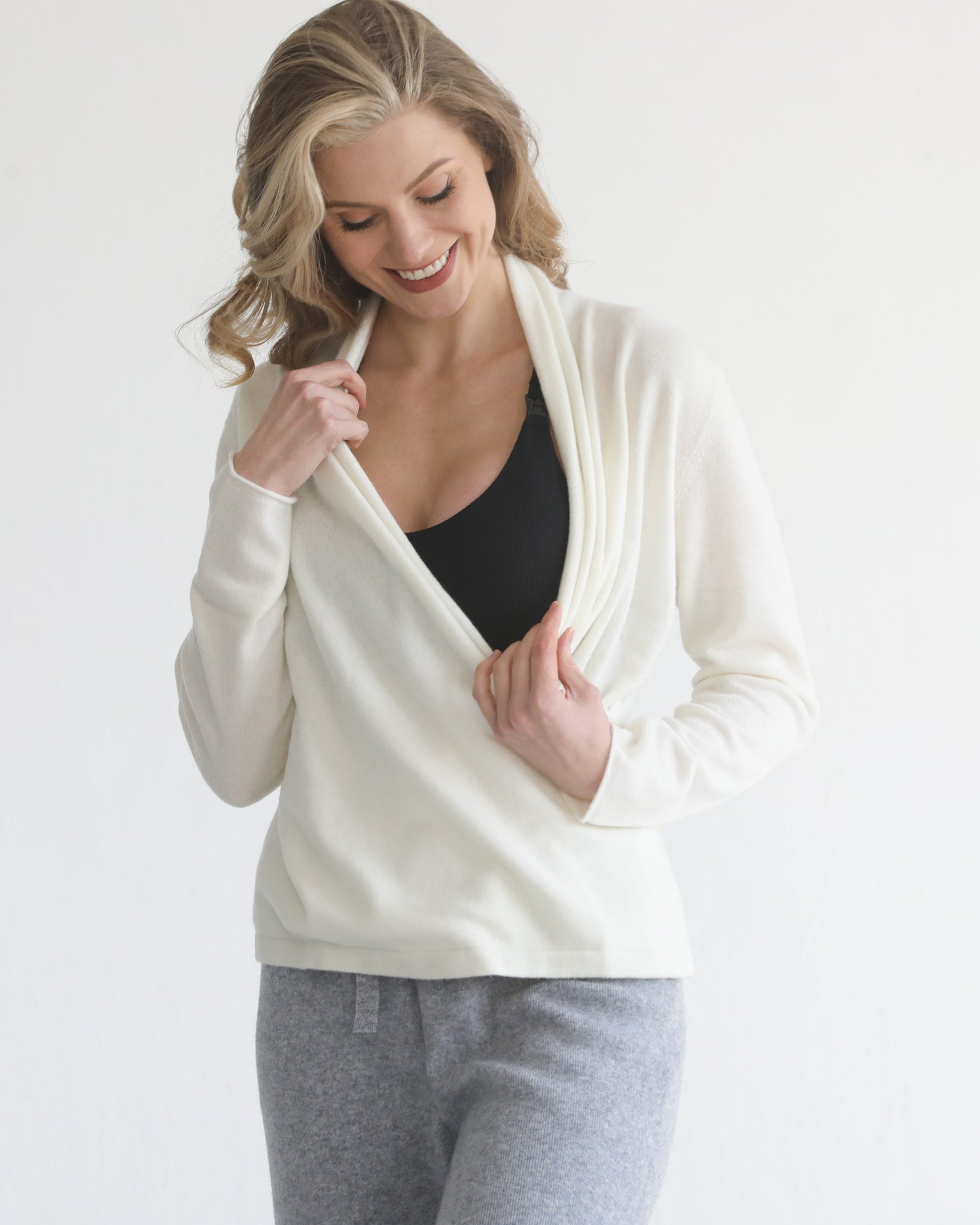 100% cashmere wrap sweater nursing crossover