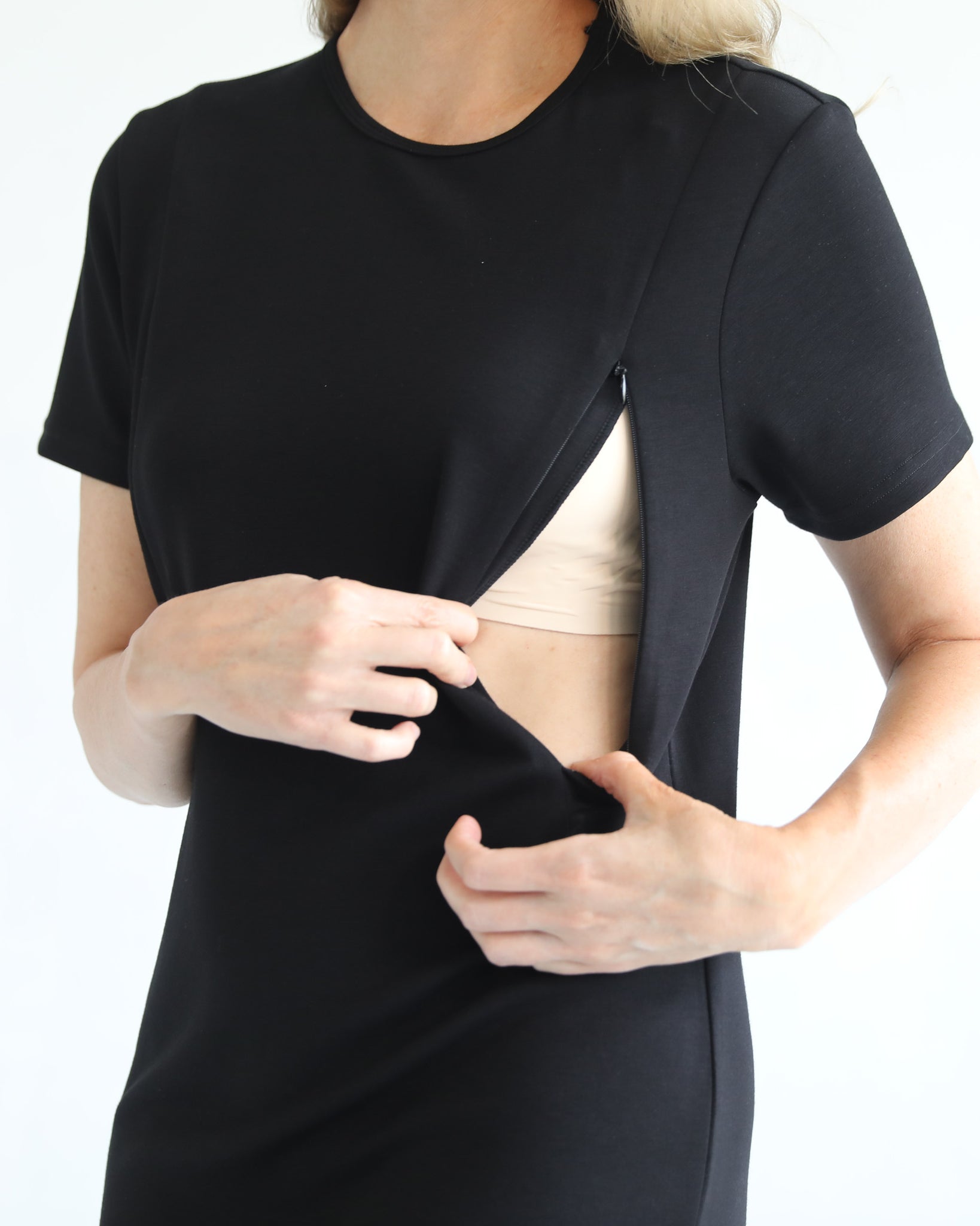 Nursing Tshirt Dress with zippers, Sweat and Milk