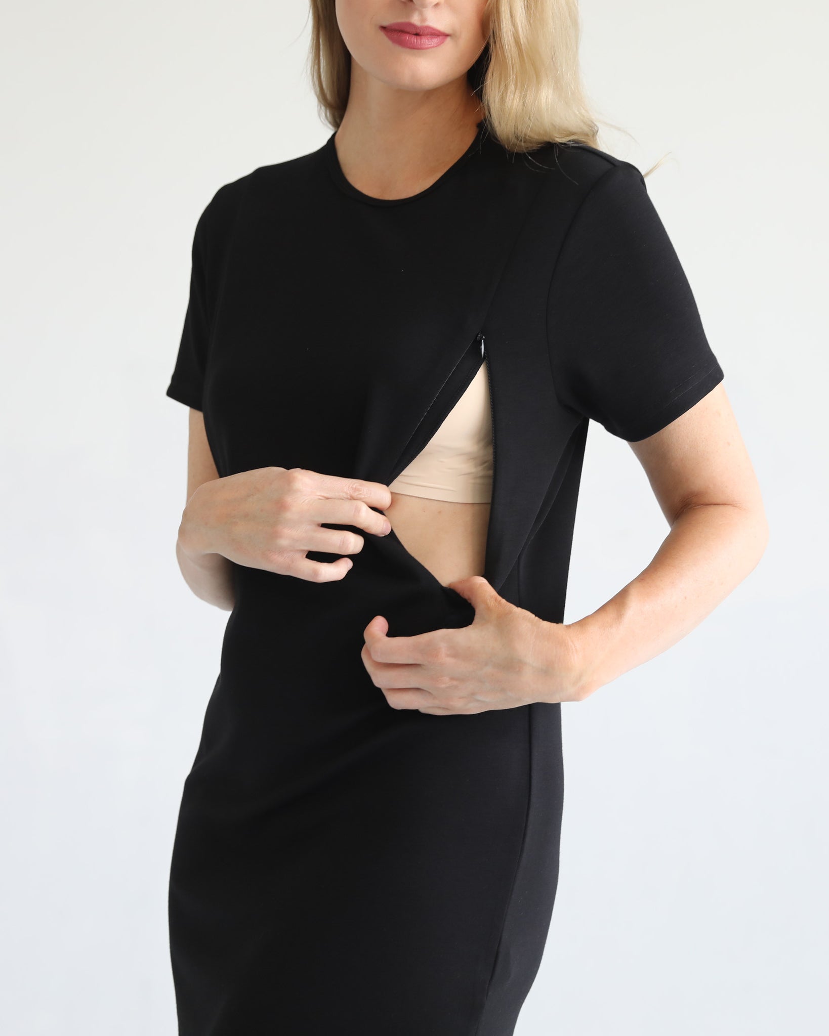 Nursing Tshirt Dress with zippers, Sweat and MilkNursing Tshirt Dress with zippers, Sweat and Milk
