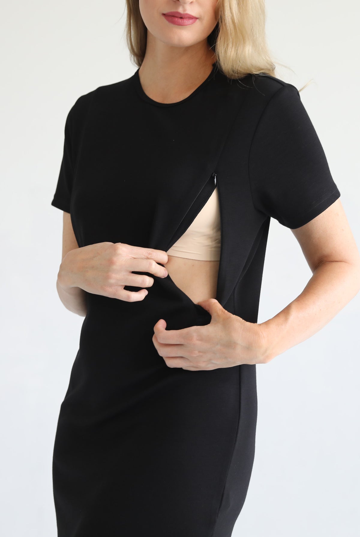 Nursing Tshirt Dress with zippers, Sweat and MilkNursing Tshirt Dress with zippers, Sweat and Milk