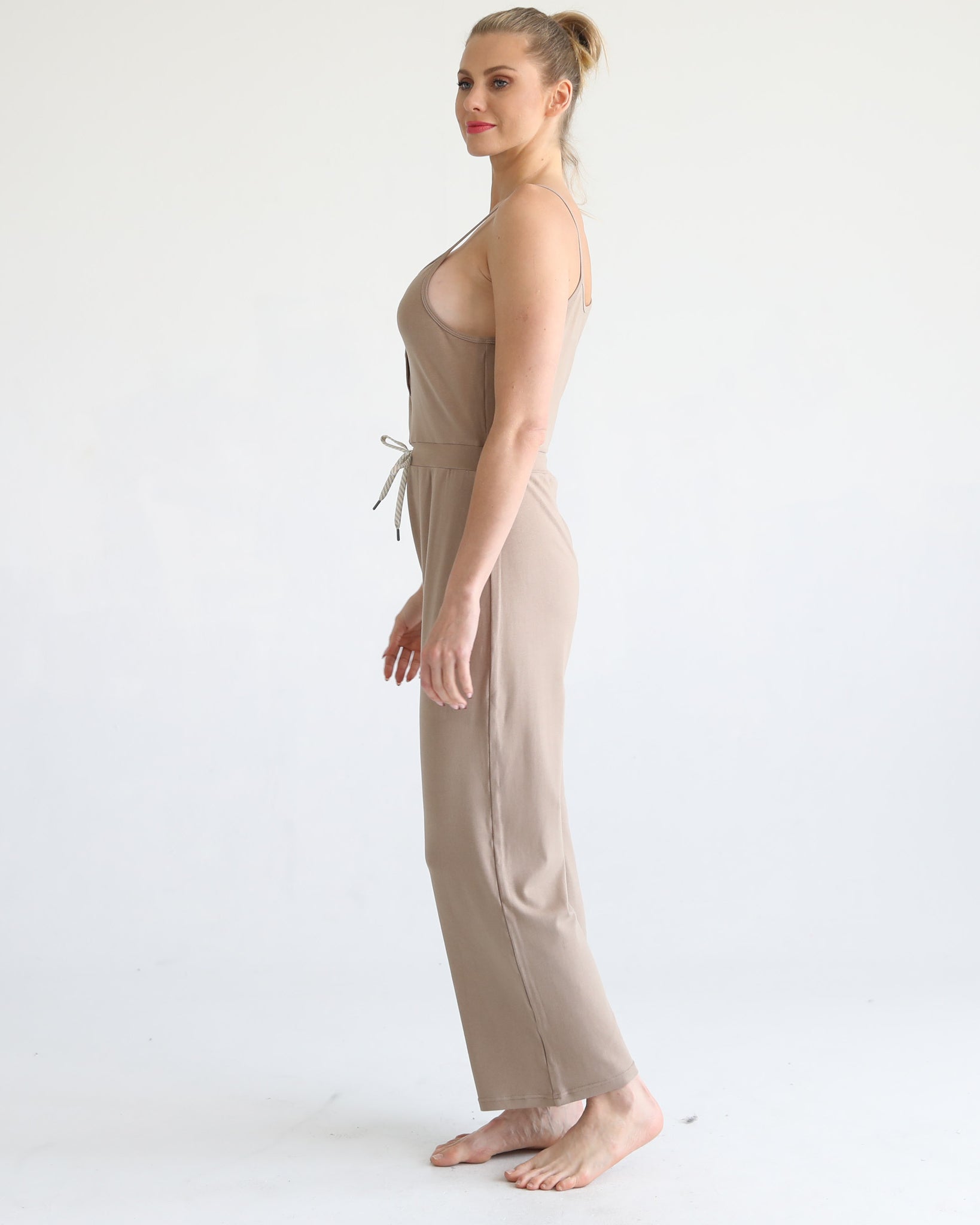 Nursing friendly jump suit, wide legged, sweat and milk