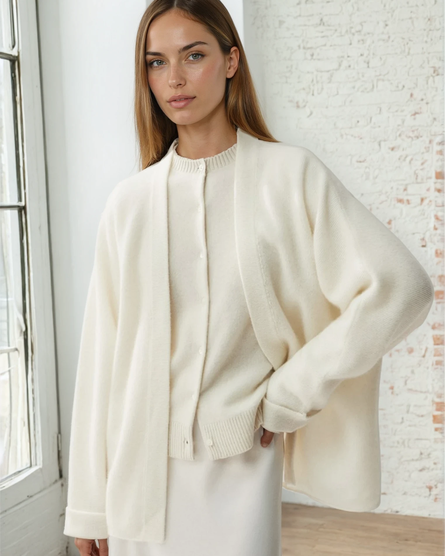 Cashmere cardigan, ivory, white, sweat and milk