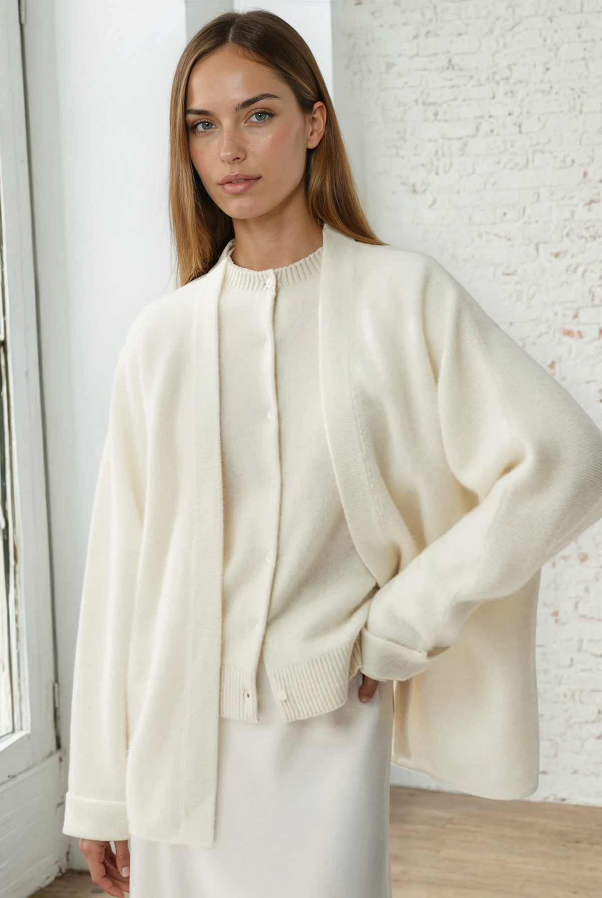 Cashmere cardigan, ivory, white, sweat and milk