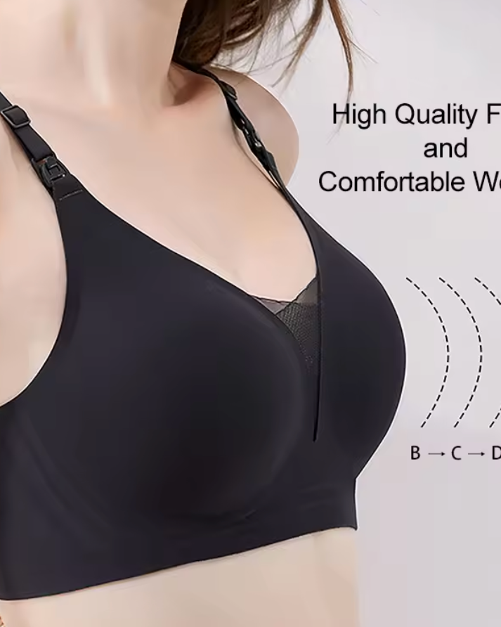 wireless nursing bra with mesh, comfortable, sweat and milk, like 2nd skin, smooth nursing bralette, front view