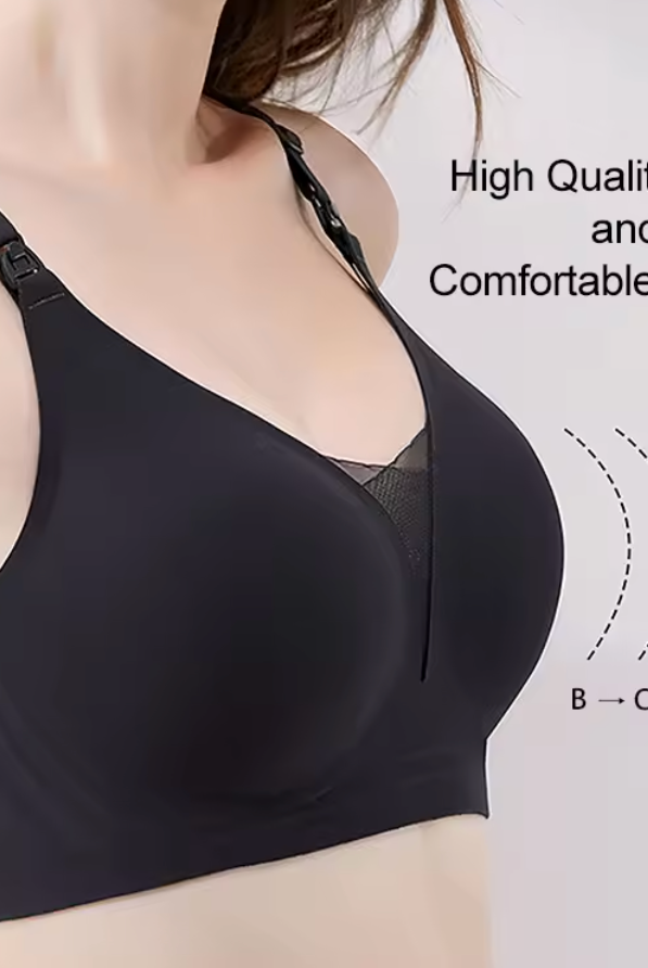 wireless nursing bra with mesh, comfortable, sweat and milk, like 2nd skin, smooth nursing bralette, front view