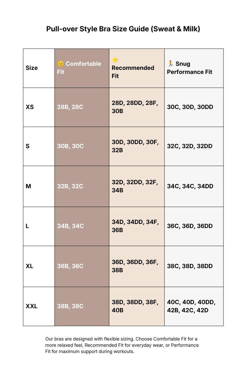 Pullover bra size chart vertical