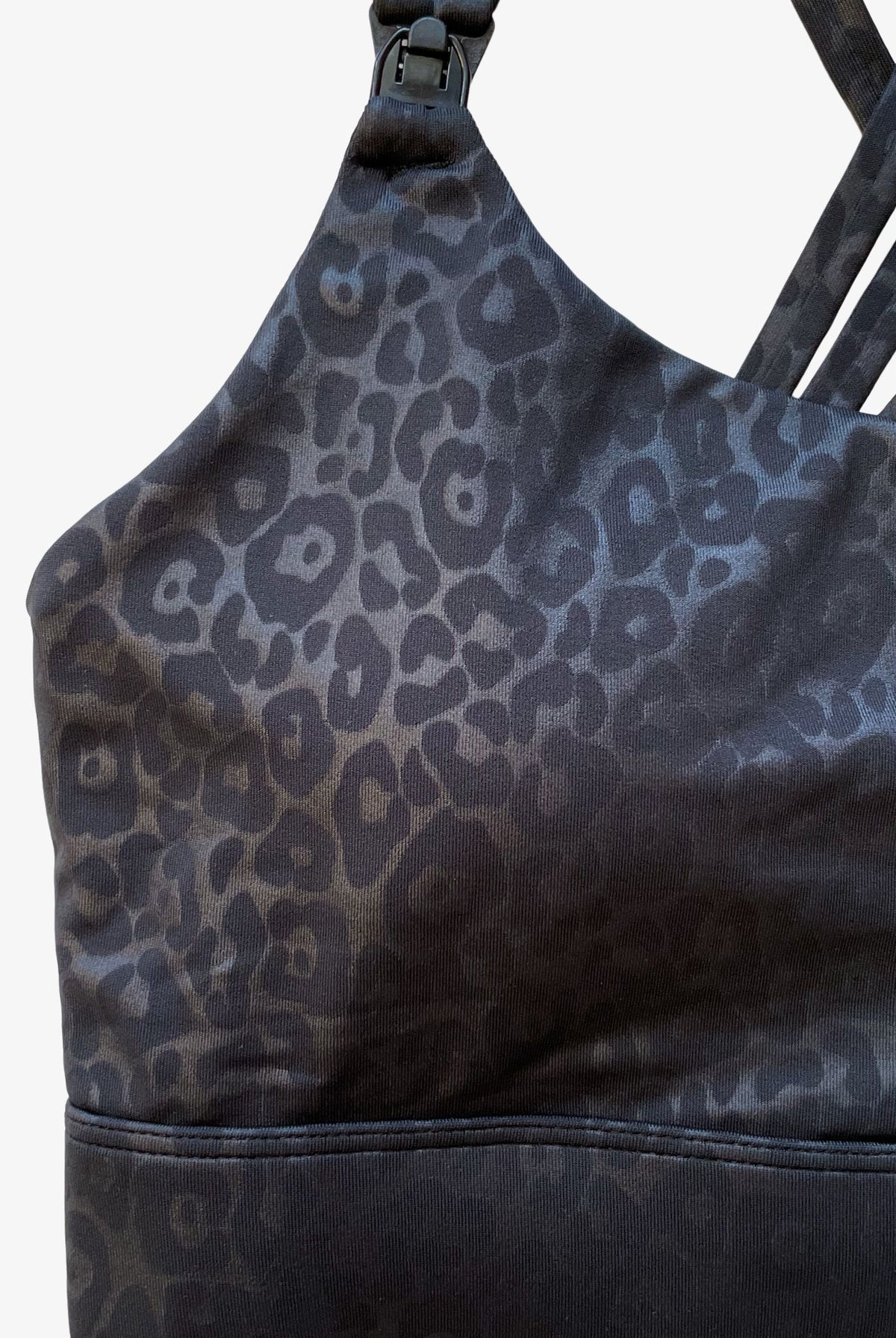 Chloe 3 Running Nursing Sports Bra, black, strappy back, supportive, stylish, mid high impact, high coverage, supportive, large chest, black cheetah, sweat and milk