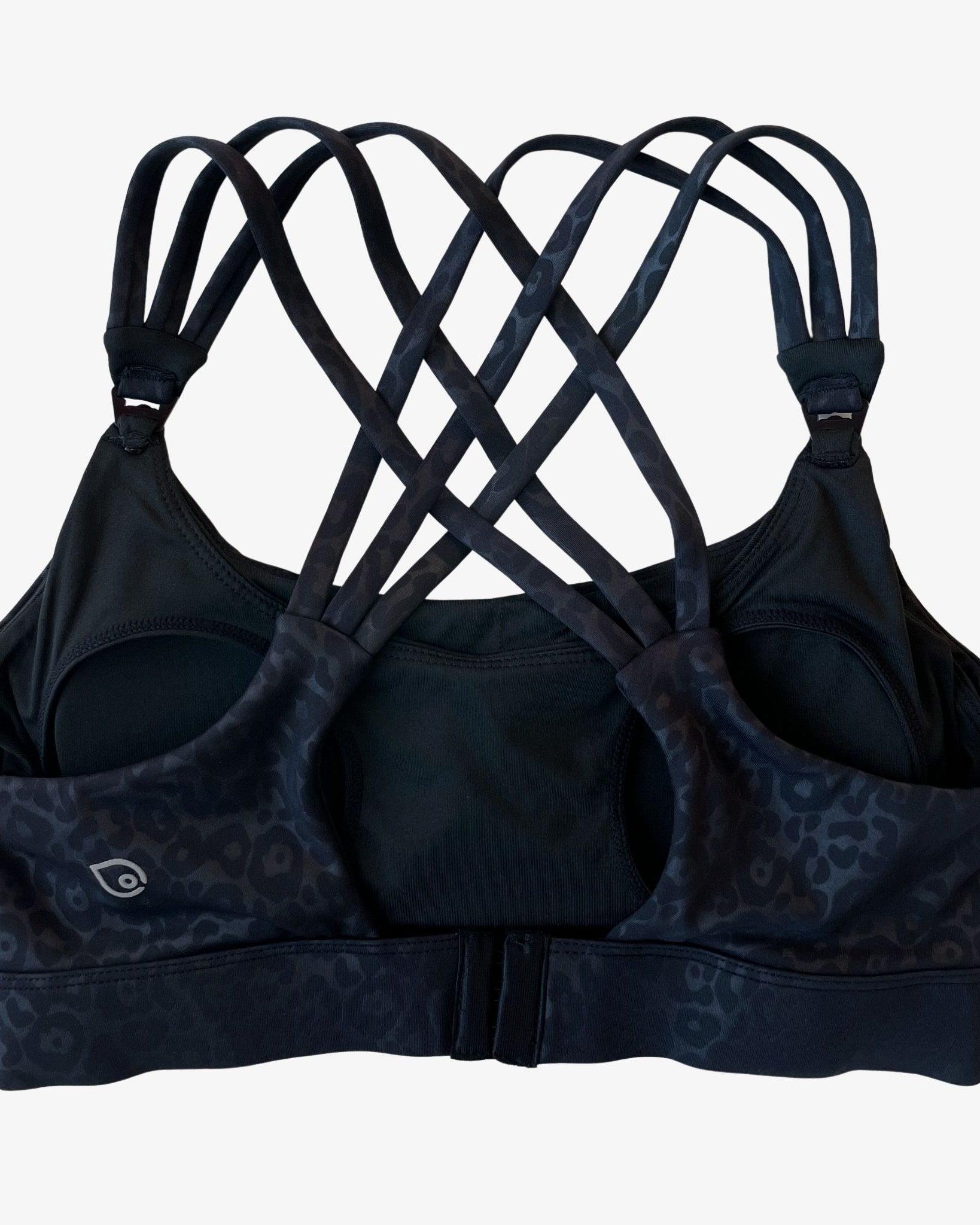 Chloe 3 Running Nursing Sports Bra, black, strappy back, supportive, stylish, mid high impact, high coverage, supportive, large chest, black cheetah, sweat and milk