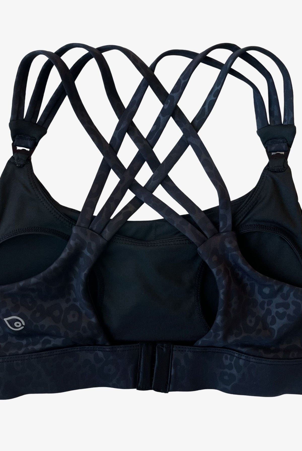 Chloe 3 Running Nursing Sports Bra, black, strappy back, supportive, stylish, mid high impact, high coverage, supportive, large chest, black cheetah, sweat and milk