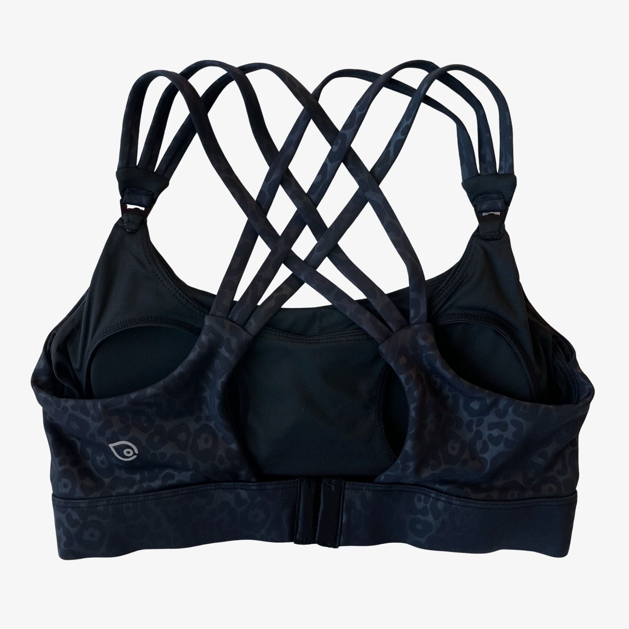 Chloe 3 Running Nursing Sports Bra, black, strappy back, supportive, stylish, mid high impact, high coverage, supportive, large chest, black cheetah, sweat and milk
